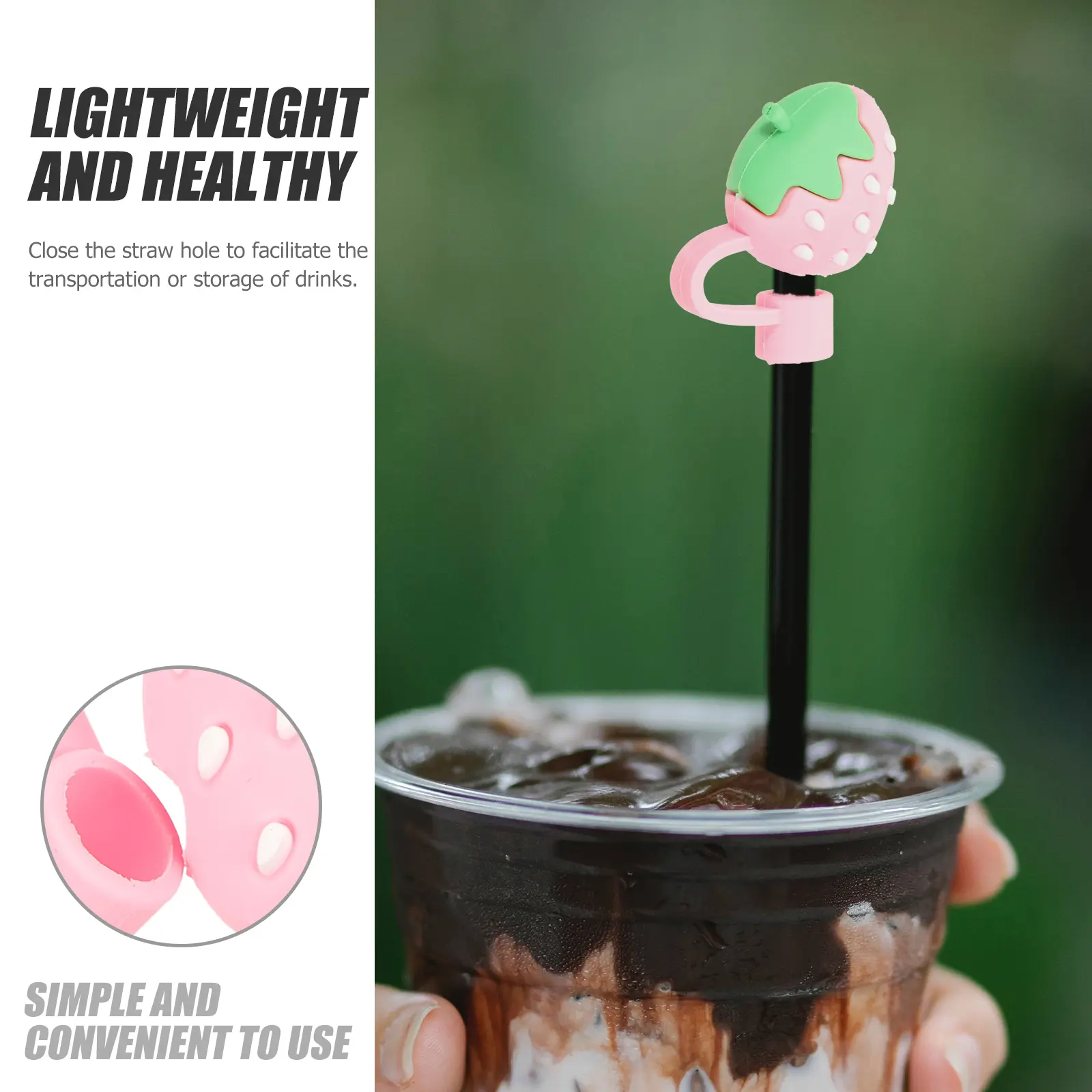 2Pcs Dust Cap Silicone Drinking Cute Strawberry Reusable Plug Straws Caps Party Accessory Straw Tip Cover Straw Cover Bar