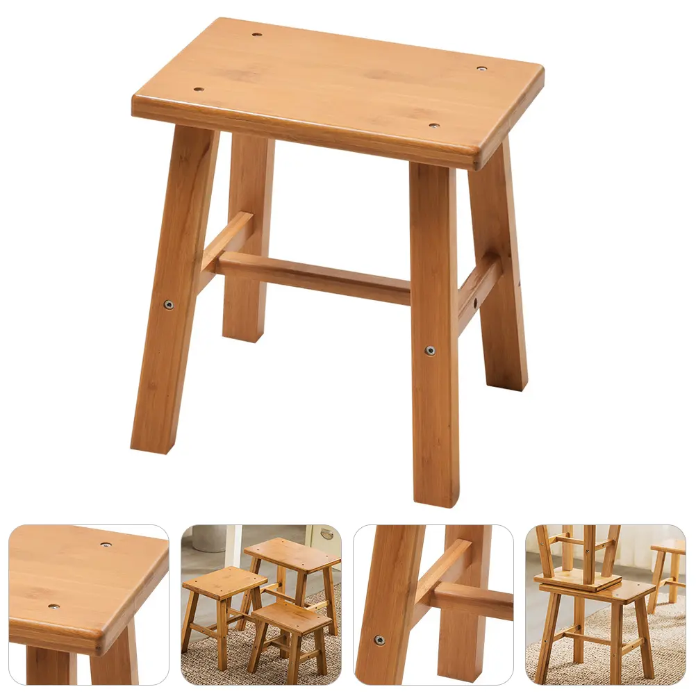 Bamboo Durable Non Slip Home Shoe Changing Kids Portable Wooden Stool Low Height Stepping Stool Stable Practical