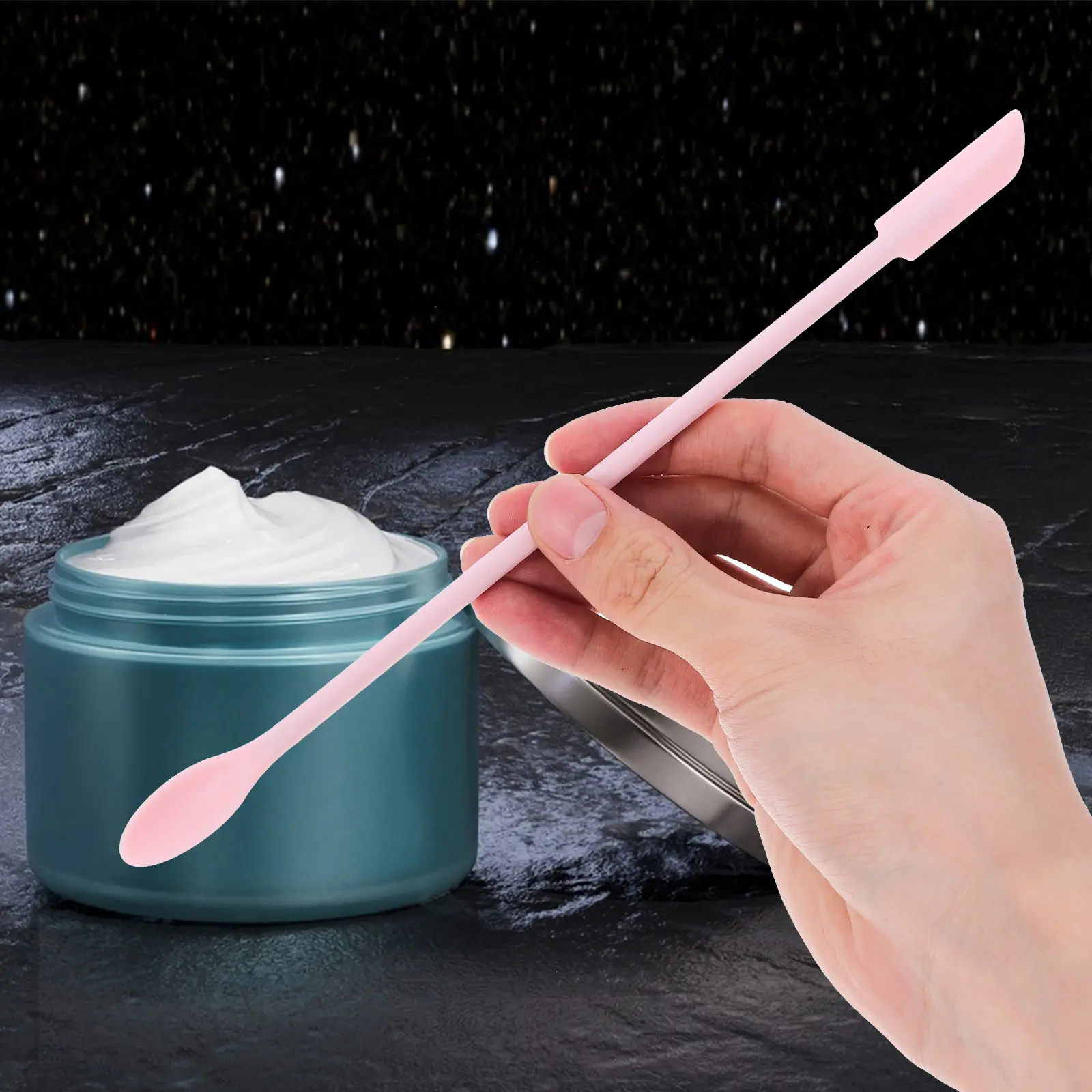 3 Pcs Silicone Makeup Spatula Set Pink Mini Face Scrapers Kitchen Beauty Tools Long Handle Fits Containers Easy Clean