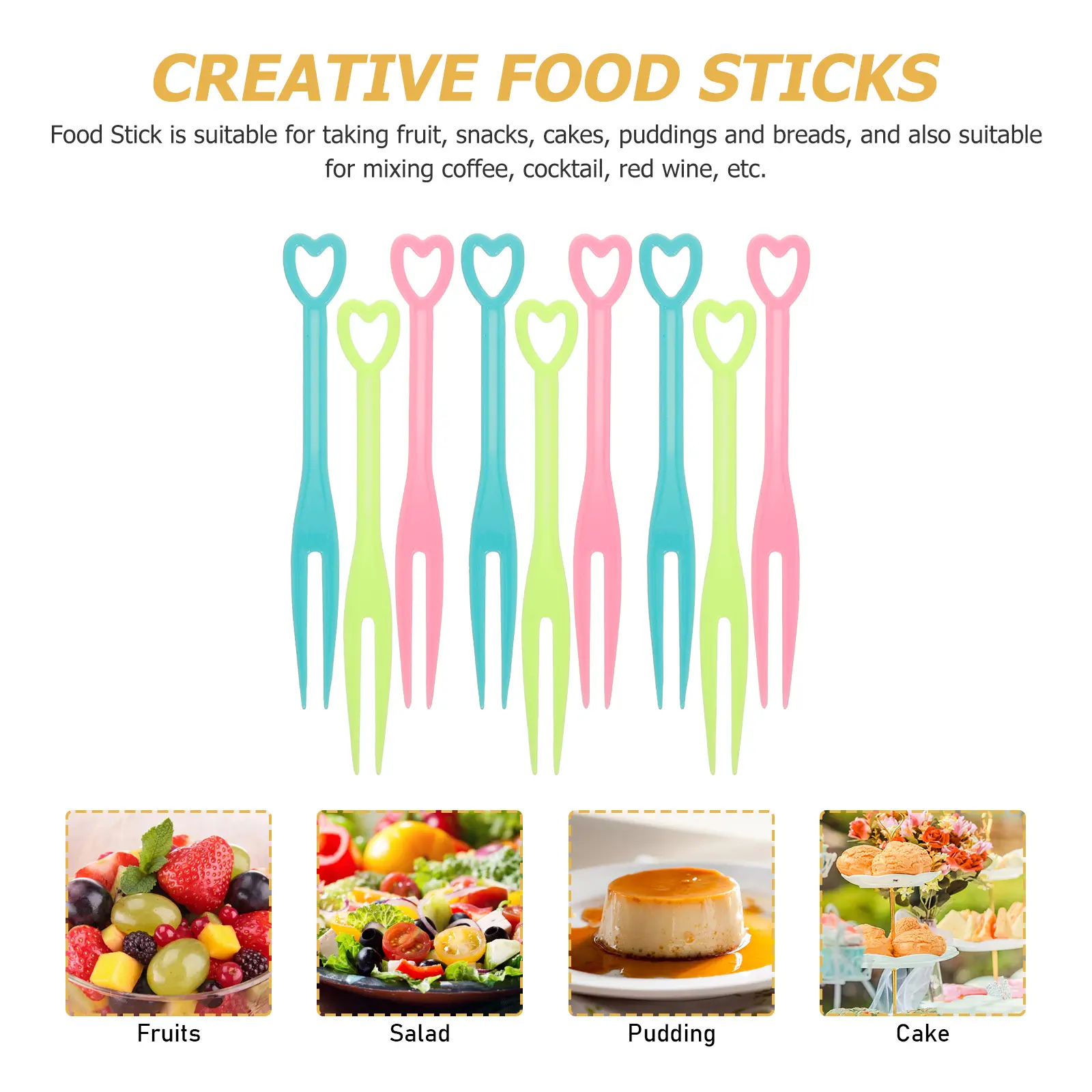 Fruit Forks Cake Salad Serving Utensils Reusable Plastic Household Tasting Kids Heart Picks Appetizer Snacks Forks Set