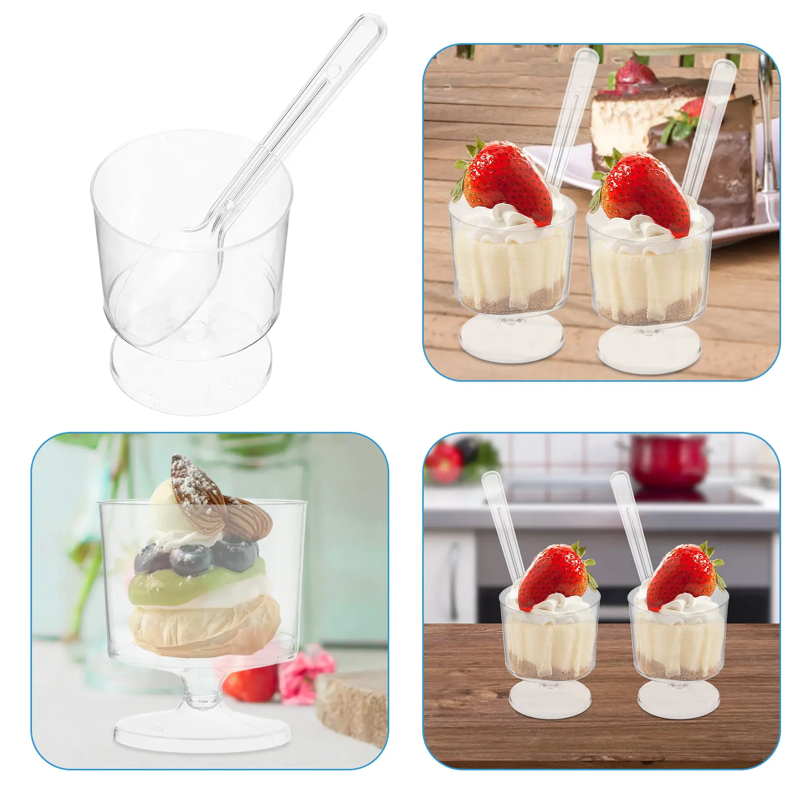 10 set Dessert Cups 2oz Transparent Sweetheart Shape Mini Pudding Cup Spoon Multi function Clear Dessert Cups Portable Compact