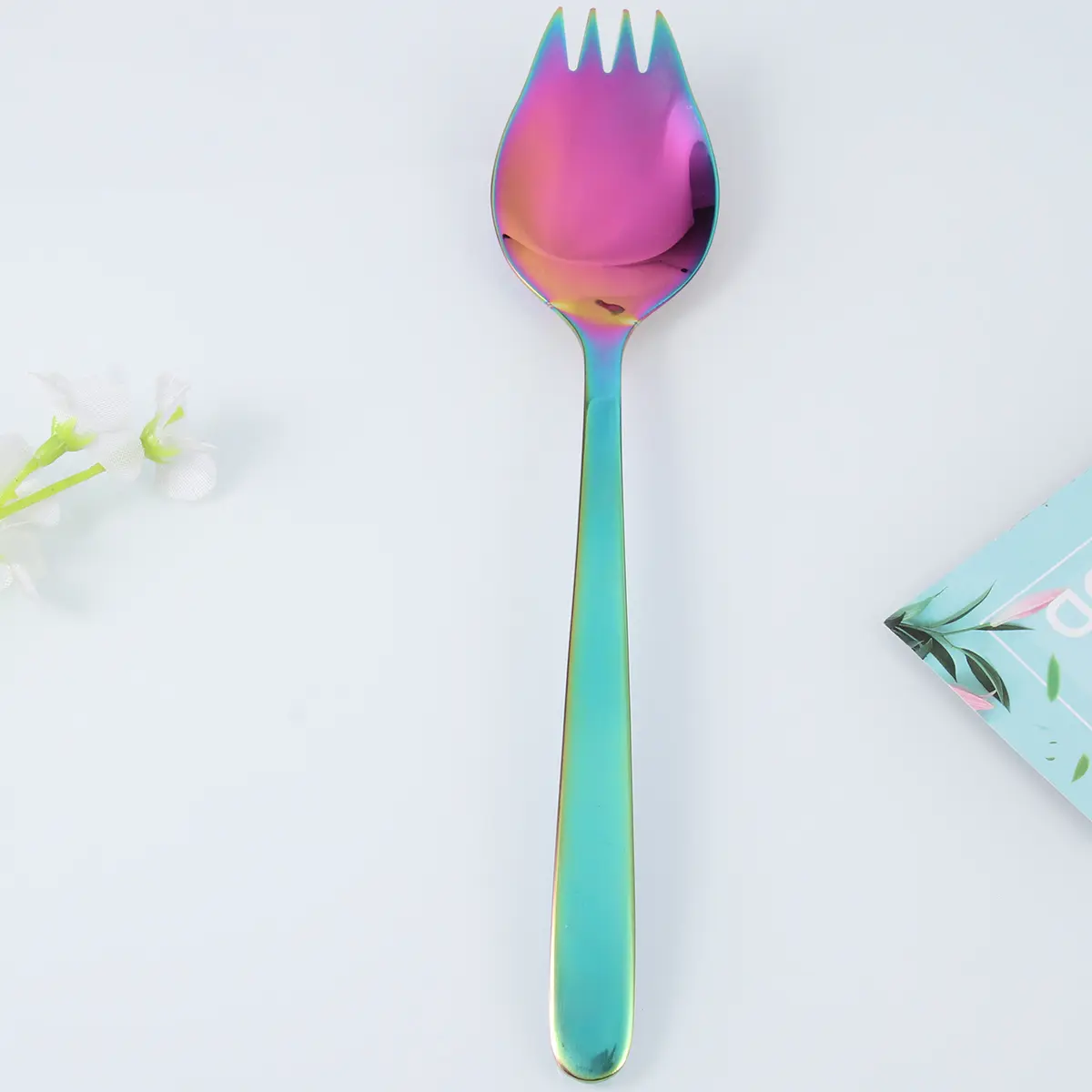 Creative 304 Stainless Steel Sporks Salad Noodles Heavy Duty Spoon Fork Combo for Kitchen Dinner (Colorful)