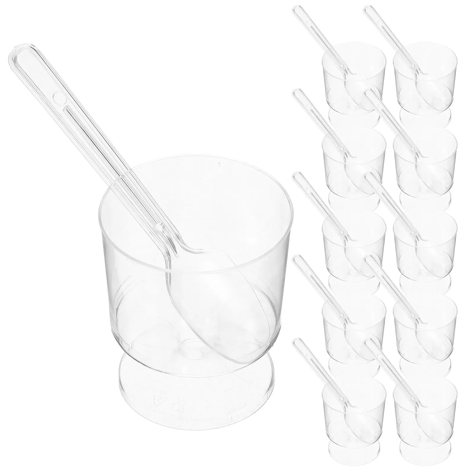 10 set Dessert Cups 2oz Transparent Sweetheart Shape Mini Pudding Cup Spoon Multi function Clear Dessert Cups Portable Compact