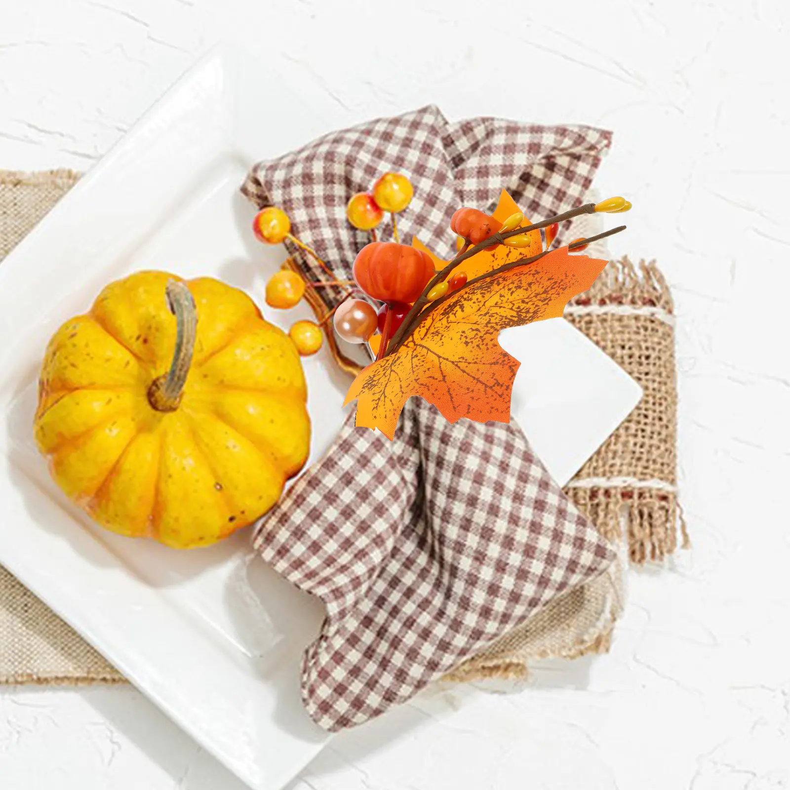 2pcs Napkin Rings Maple Leaf Eucalyptus Berry Pumpkin Fall Thanksgiving Decorative Table Adornment Serviette Holder Kitchen Bar