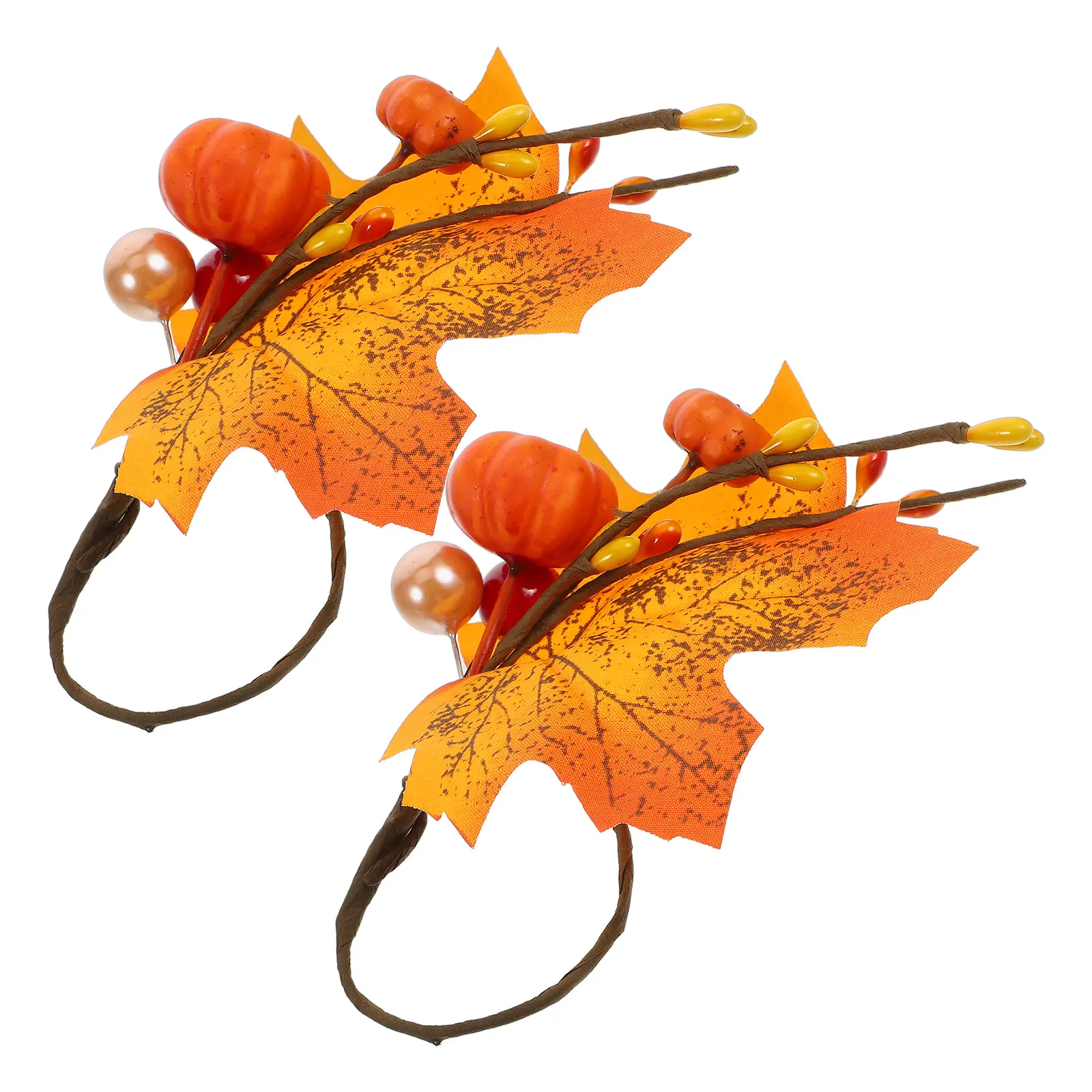 2pcs Napkin Rings Maple Leaf Eucalyptus Berry Pumpkin Fall Thanksgiving Decorative Table Adornment Serviette Holder Kitchen Bar