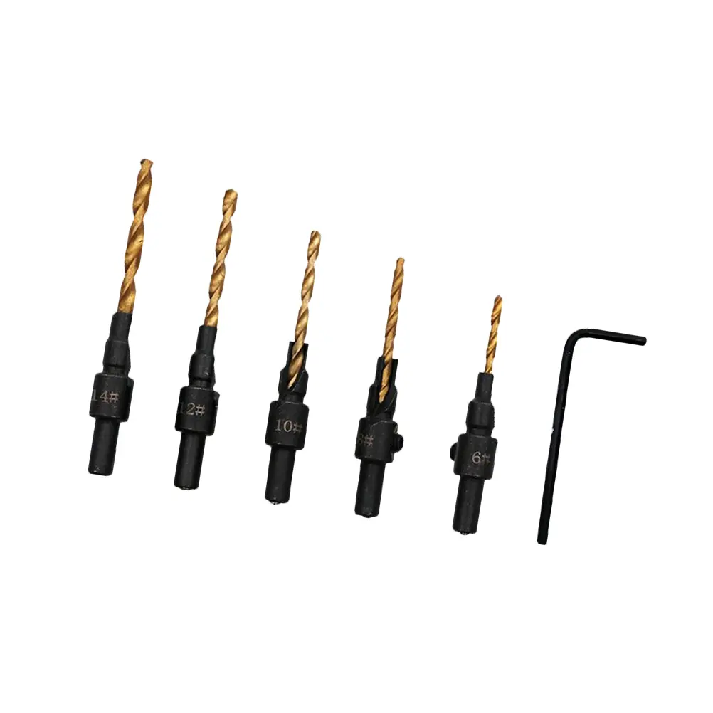 5 pcs Countersink Drill Bit Set High Speed Steel Durable for Wood Plastic Metal DIY Building Engineering Tool Parts