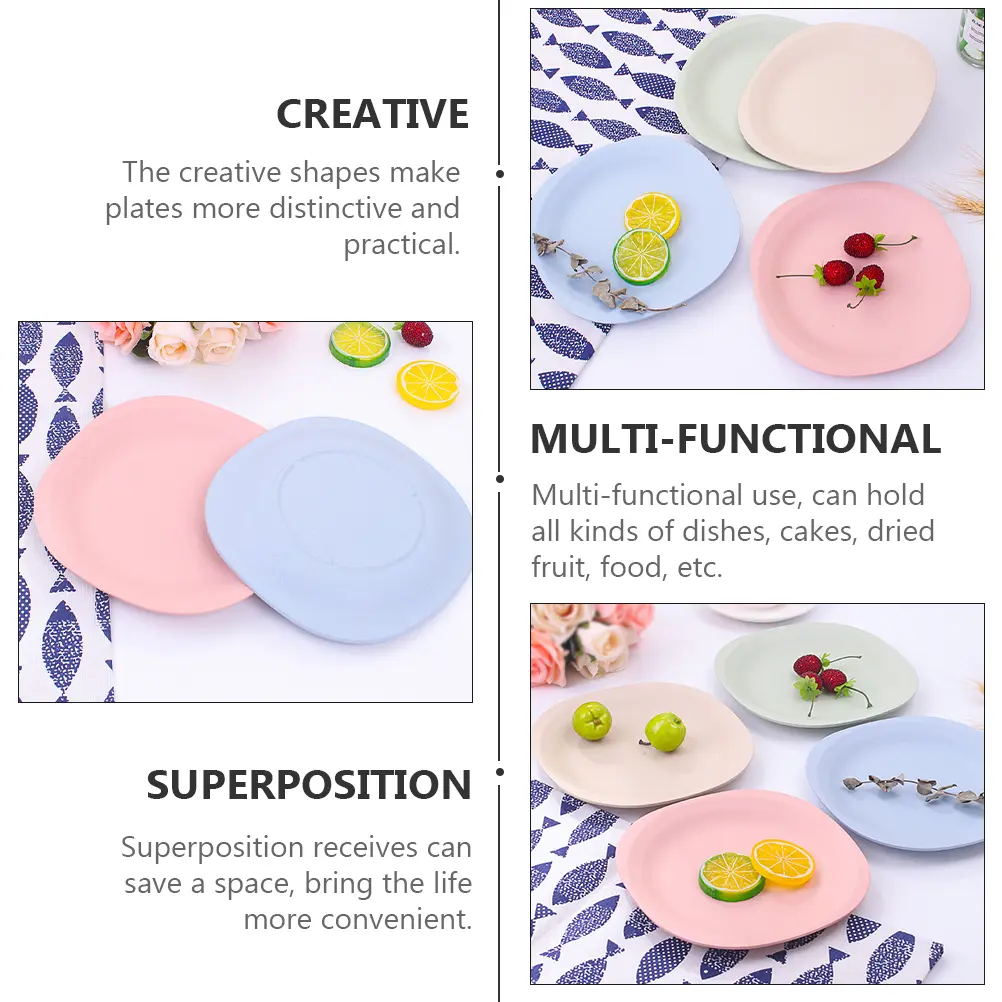 4 Pcs Square Plates Set Food Grade Material Microwave Safe Kids Platters Fruit Storage Container Dessert Kitchen