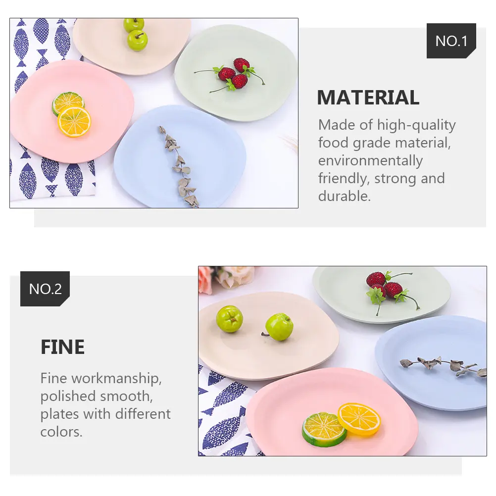 4 Pcs Square Plates Set Food Grade Material Microwave Safe Kids Platters Fruit Storage Container Dessert Kitchen