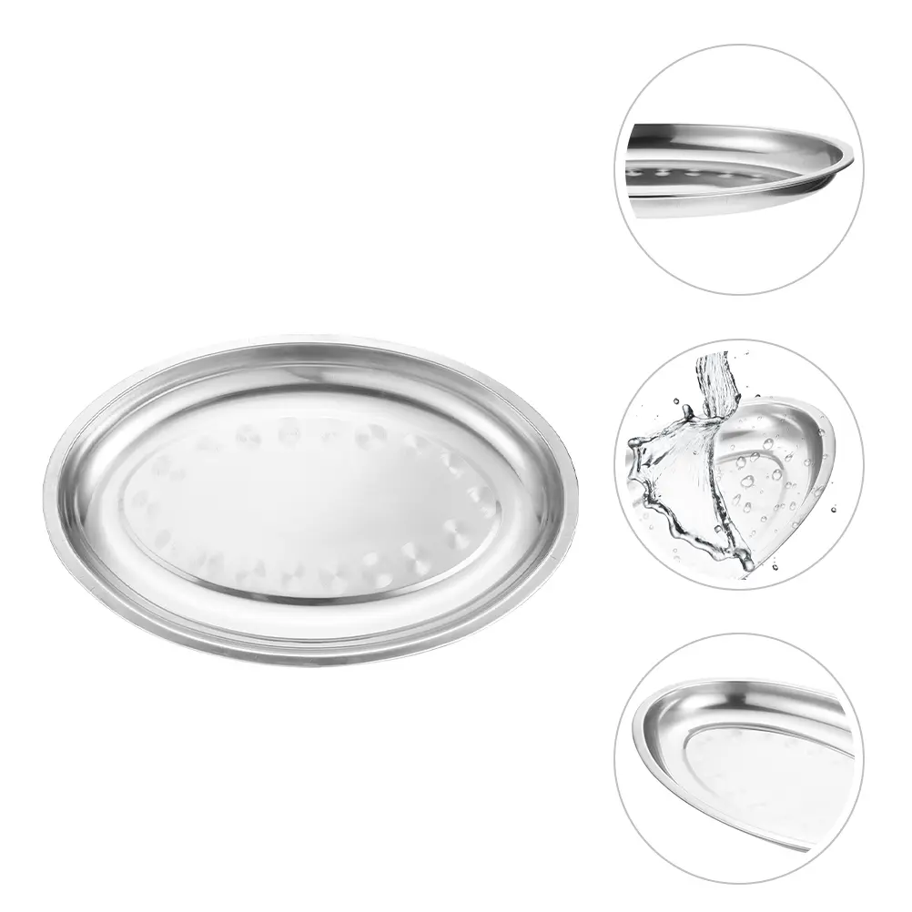 Stainless Steel Oval Pan Breakfast Tray Snack Food Fruit Plate Dish Dinner Plates Platter