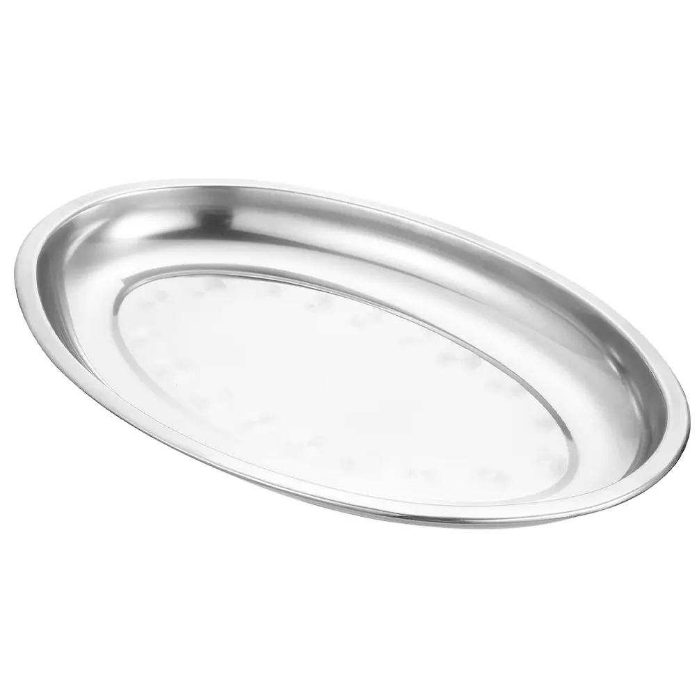 Stainless Steel Oval Pan Breakfast Tray Snack Food Fruit Plate Dish Dinner Plates Platter