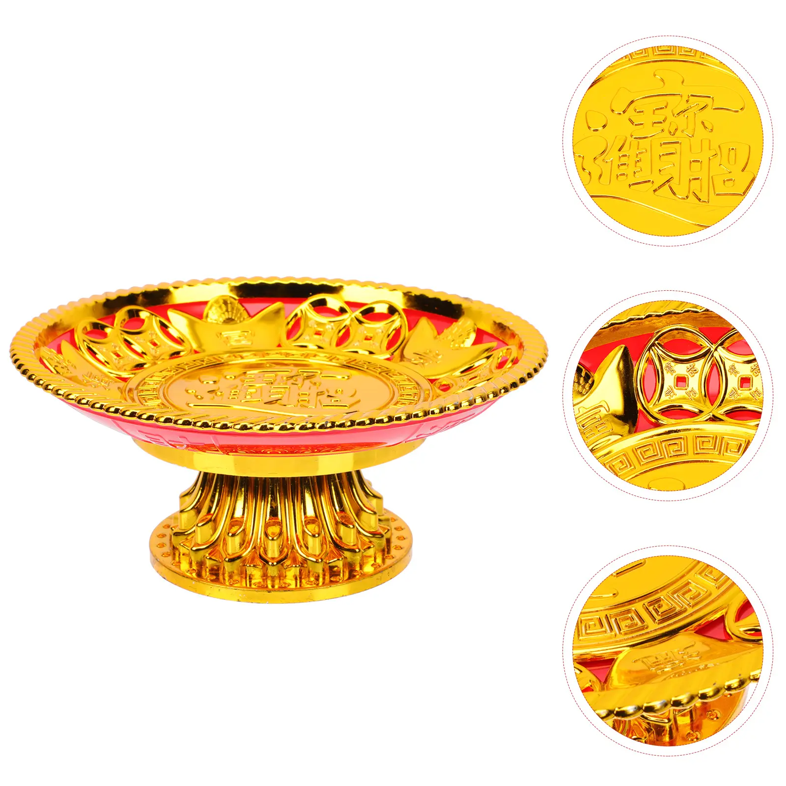 Golden Offering Plate Plastic Temple Serving Tray Bright Color Easy Clean Eastern Deity GiftBuddhist Storage