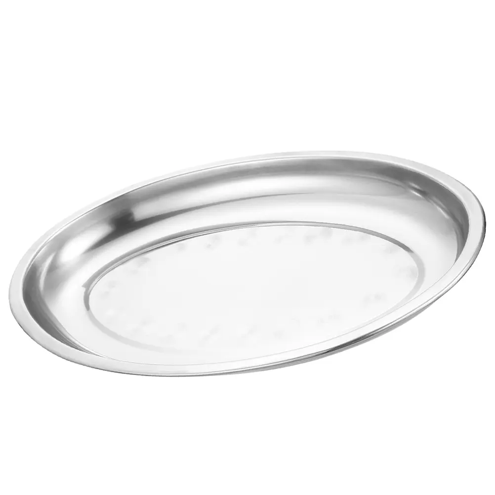 Stainless Steel Oval Pan Breakfast Tray Snack Food Fruit Plate Dish Dinner Plates Platter