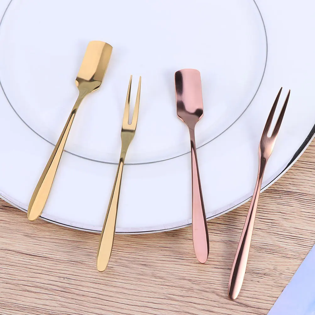 2 Pcs Titanium Fruit Forks Stainless Steel Dessert Kitchen Gadgets Smooth Surface Easy Clean Suitable Bar Cafe Beach Hotel Home