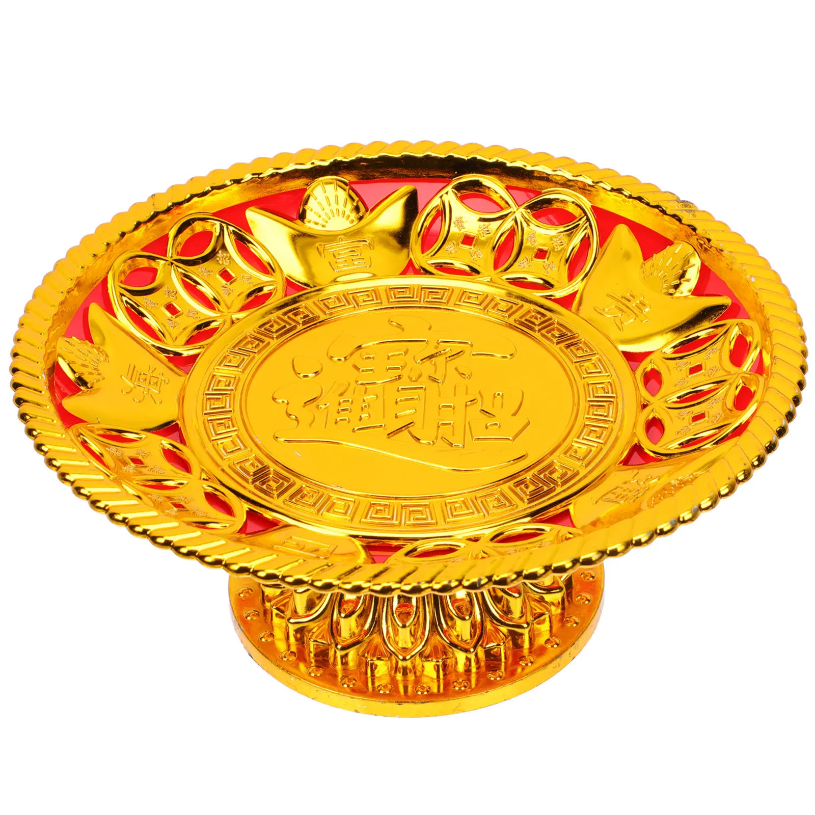 Golden Offering Plate Plastic Temple Serving Tray Bright Color Easy Clean Eastern Deity GiftBuddhist Storage