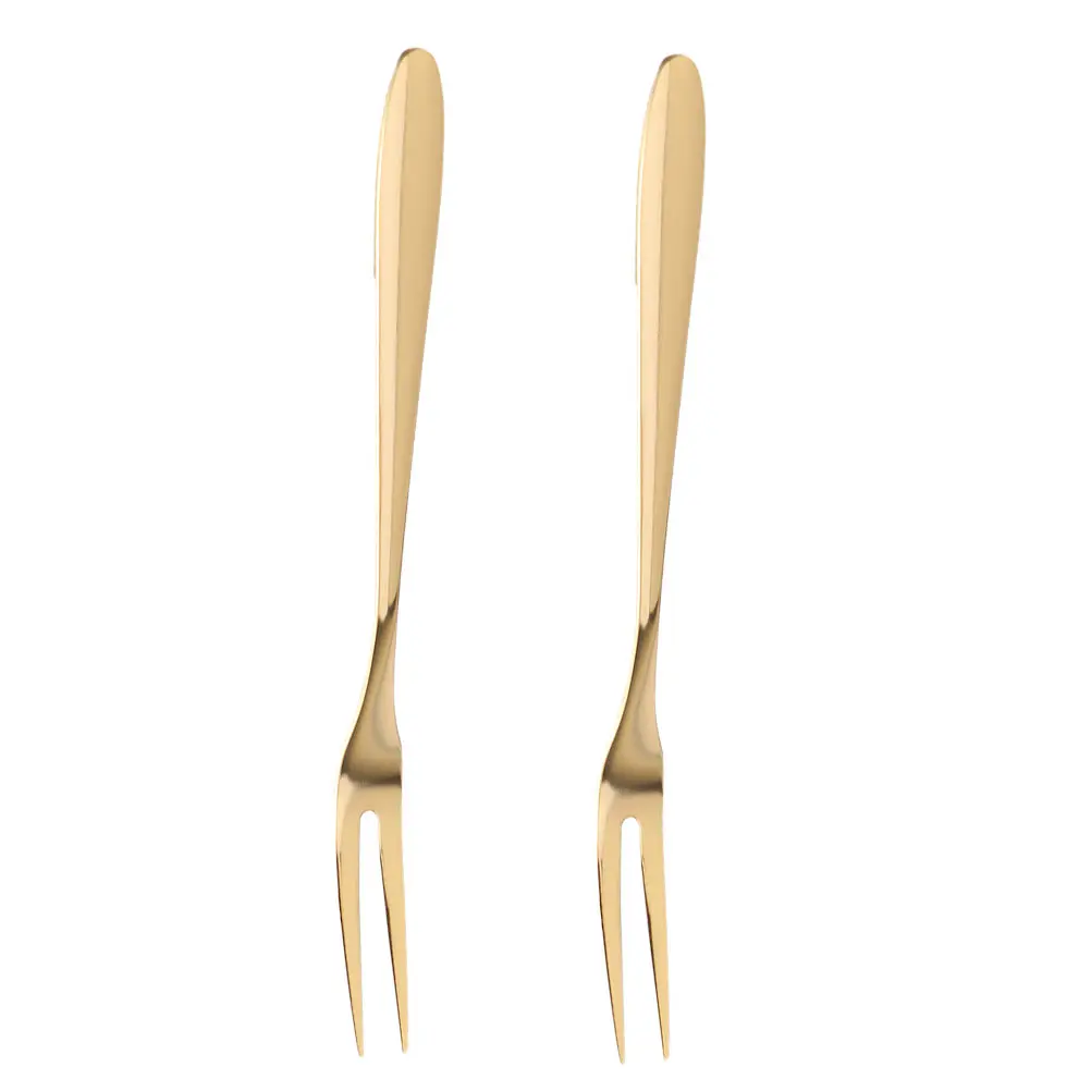 2 Pcs Titanium Fruit Forks Stainless Steel Dessert Kitchen Gadgets Smooth Surface Easy Clean Suitable Bar Cafe Beach Hotel Home