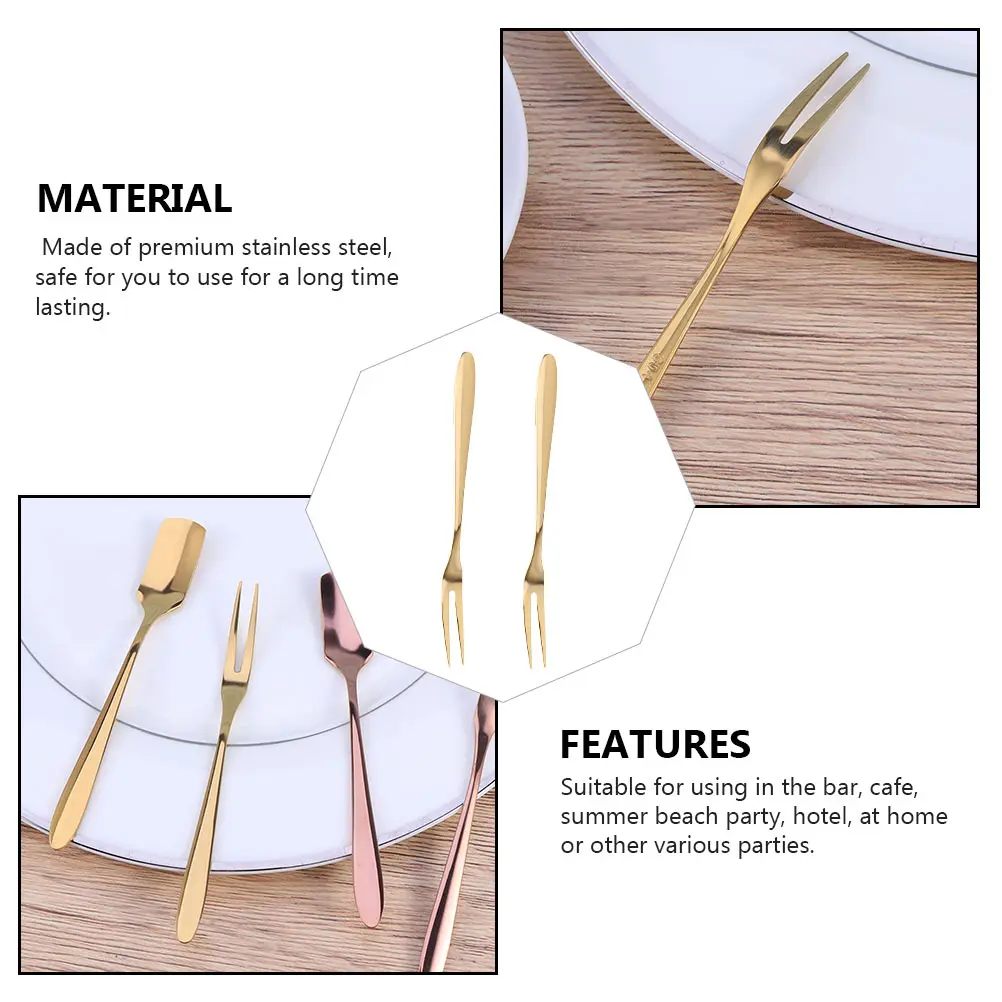 2 Pcs Titanium Fruit Forks Stainless Steel Dessert Kitchen Gadgets Smooth Surface Easy Clean Suitable Bar Cafe Beach Hotel Home