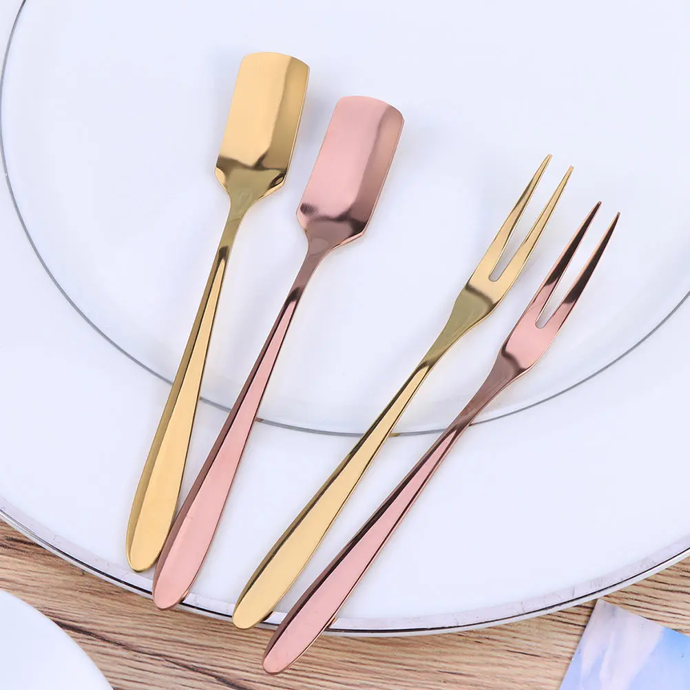 2 Pcs Titanium Fruit Forks Stainless Steel Dessert Kitchen Gadgets Smooth Surface Easy Clean Suitable Bar Cafe Beach Hotel Home