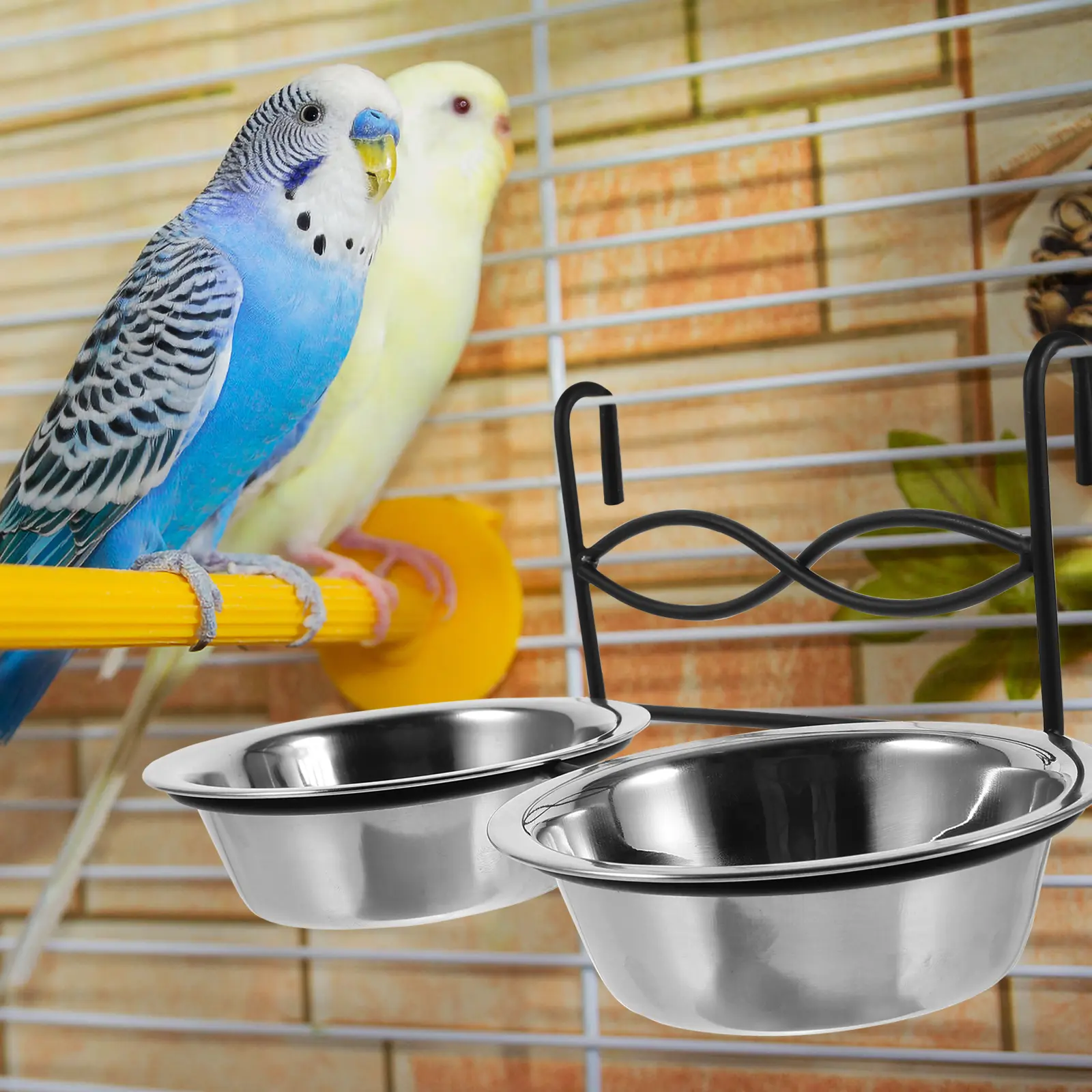 Stainless Steel Bird Bowl Feeder Large Capacity for Parrot Cage Easy Clean Hanging Design Water Cup Food Holder