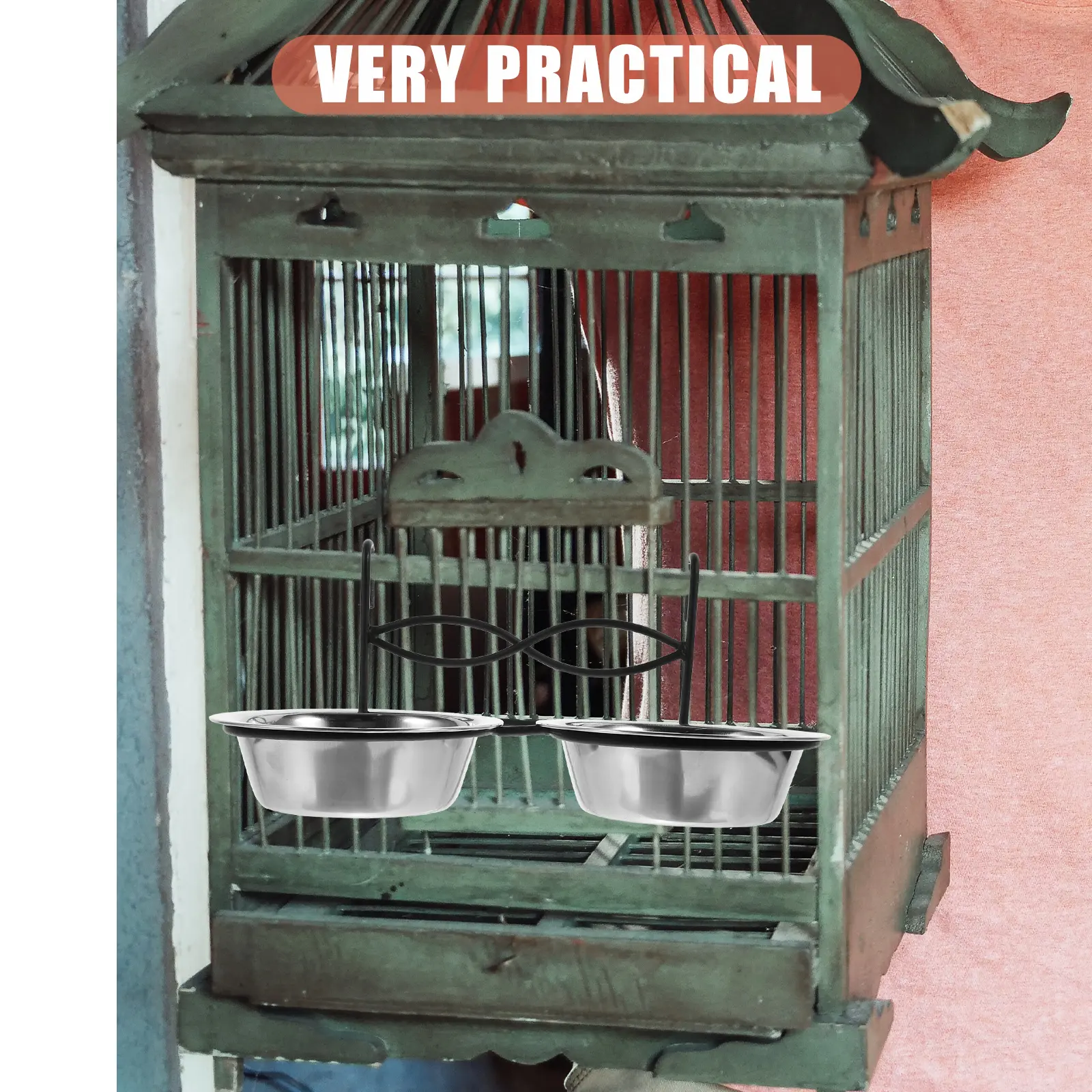 Stainless Steel Bird Bowl Feeder Large Capacity for Parrot Cage Easy Clean Hanging Design Water Cup Food Holder