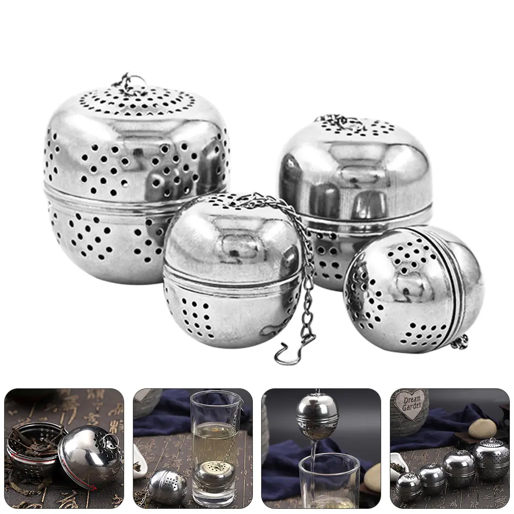 4pcs Stainless Steel Seasoning Ball Mesh Strainer Tea Filter Spice Filters Hook Chain Hang Hot Pot Anti Dropping Easy Clean