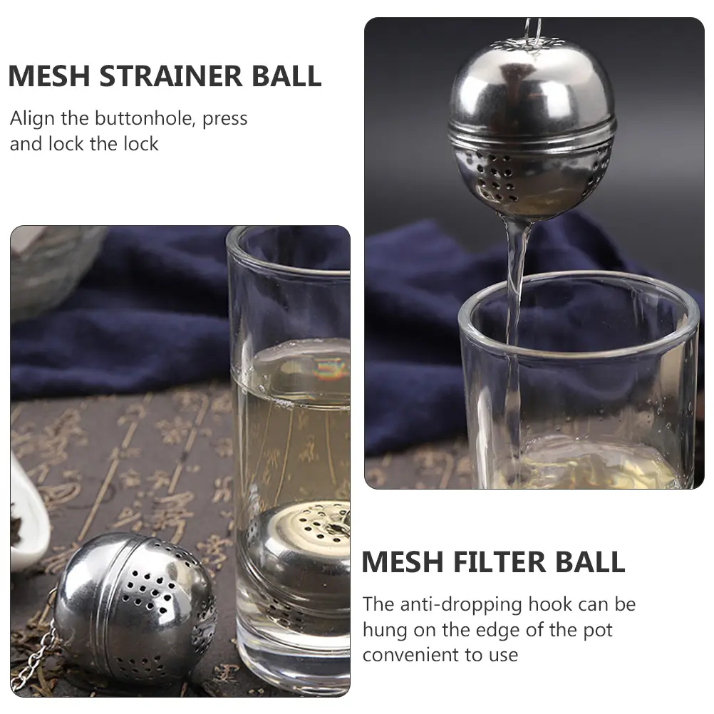 4pcs Stainless Steel Seasoning Ball Mesh Strainer Tea Filter Spice Filters Hook Chain Hang Hot Pot Anti Dropping Easy Clean