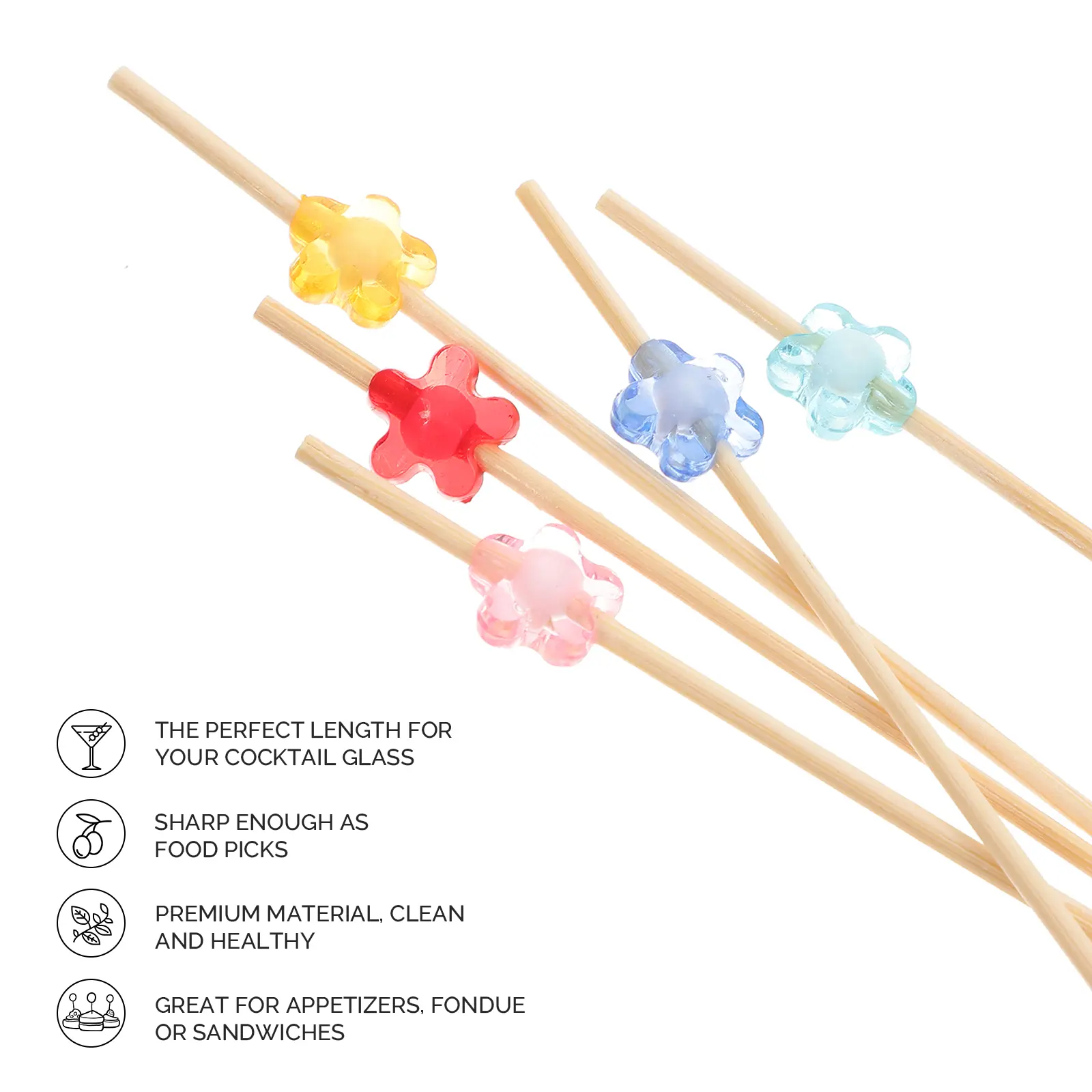 100Pcs Bamboo Cocktail Picks Easy Use Appetizer Dessert Fruit Decoration Sturdy Disposable Food Picks