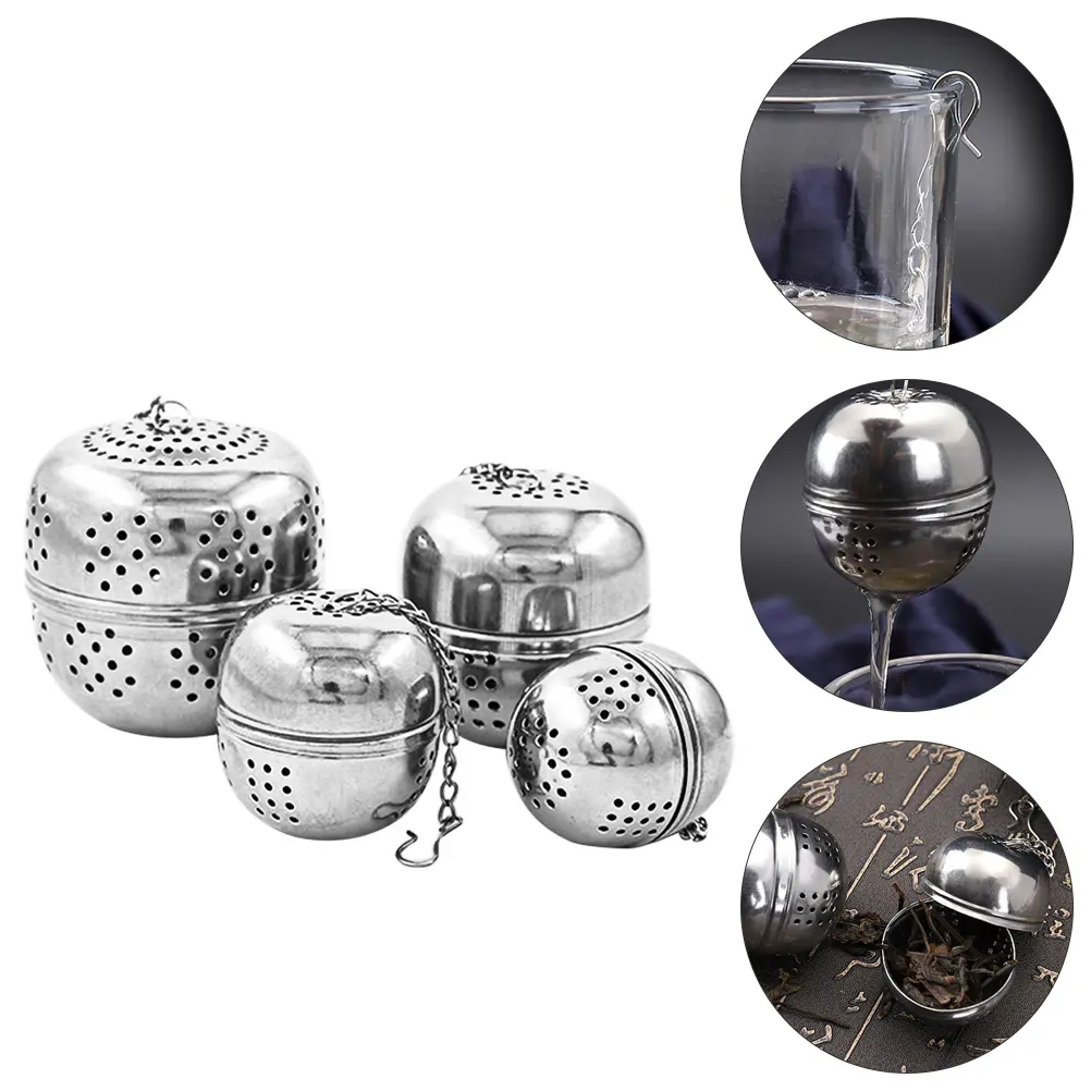 4pcs Stainless Steel Seasoning Ball Mesh Strainer Tea Filter Spice Filters Hook Chain Hang Hot Pot Anti Dropping Easy Clean