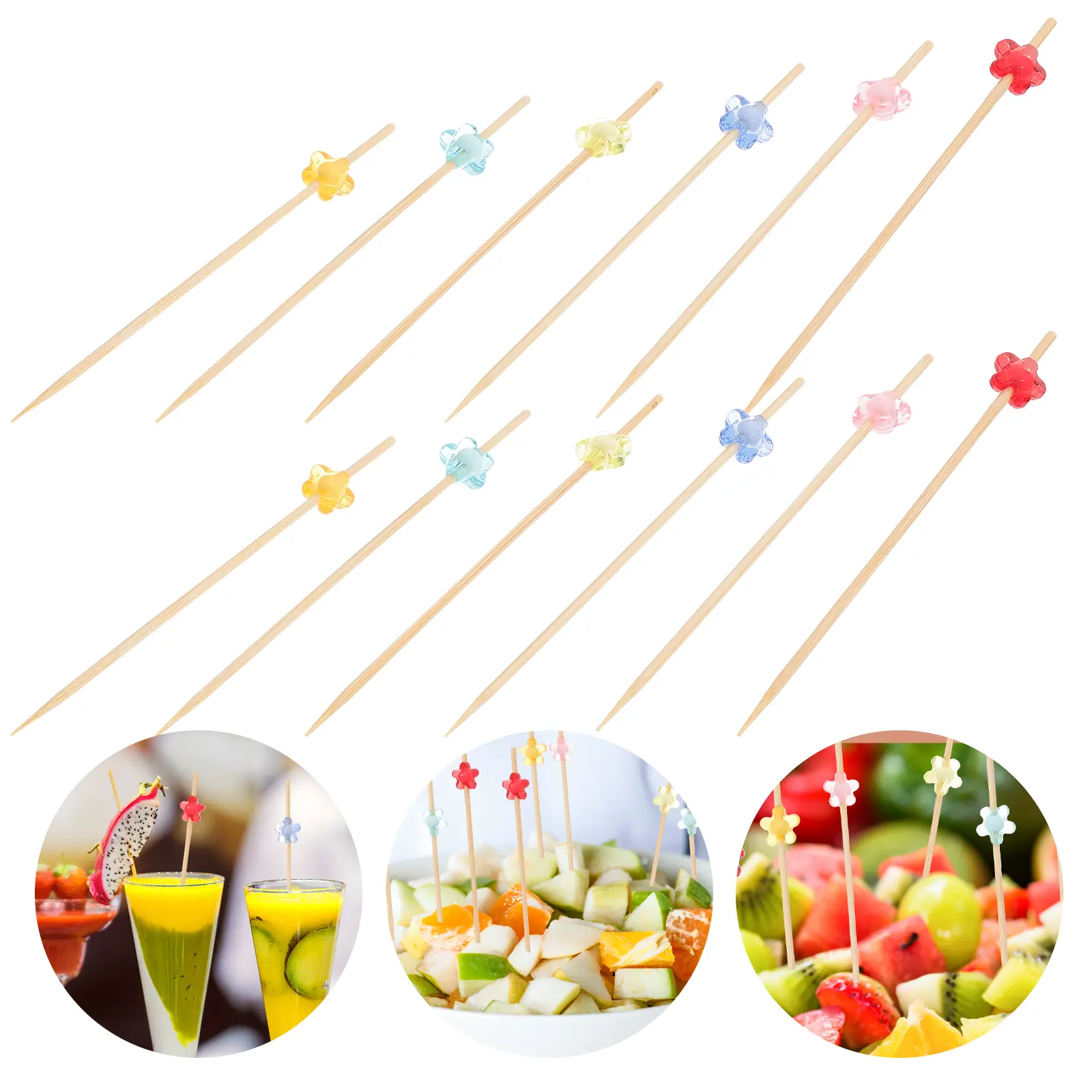 100Pcs Bamboo Cocktail Picks Easy Use Appetizer Dessert Fruit Decoration Sturdy Disposable Food Picks