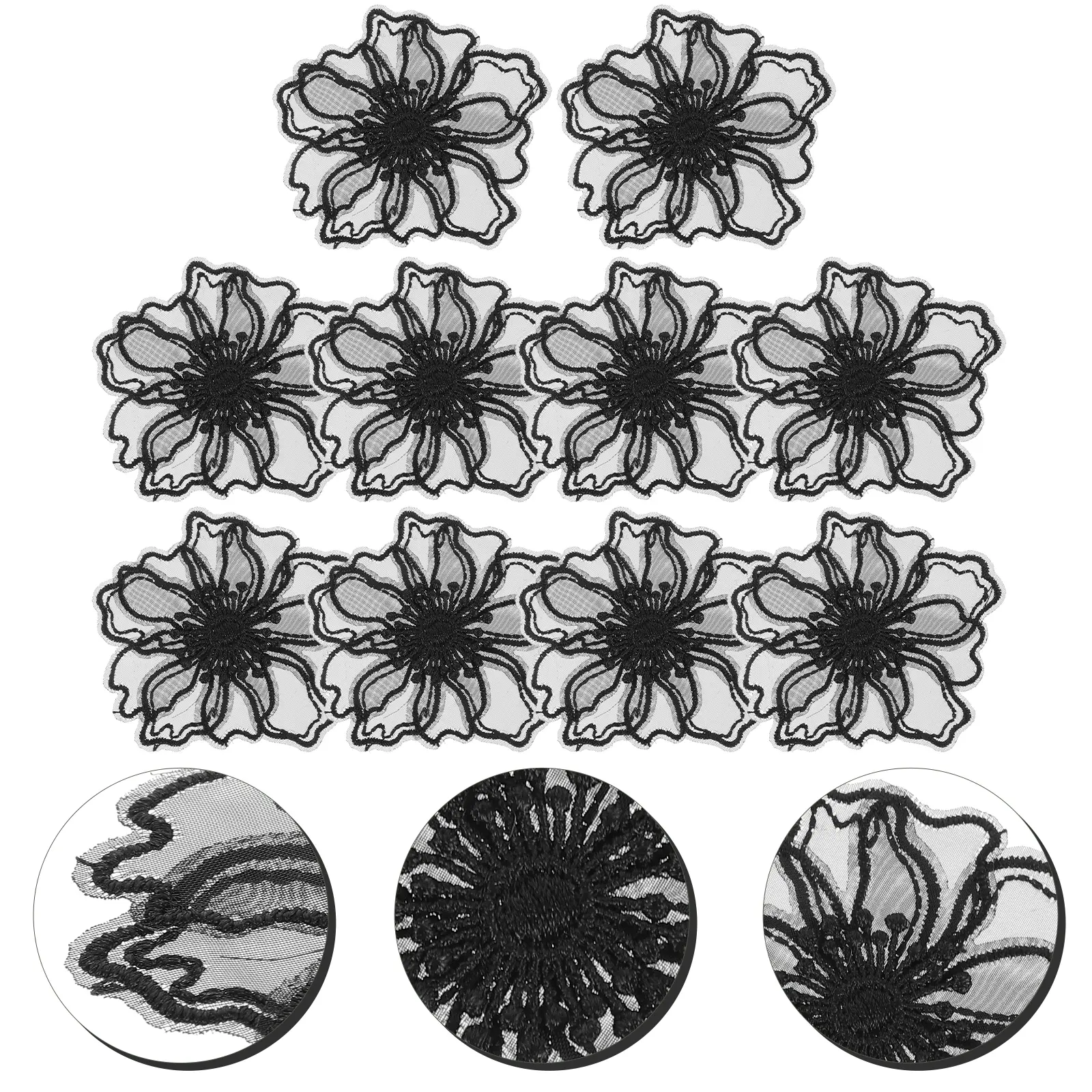 10pcs Colored Flowers Embroidery Patches Black DIY Patches For Clothes Sew On Clothing Accessories For Craft Decor