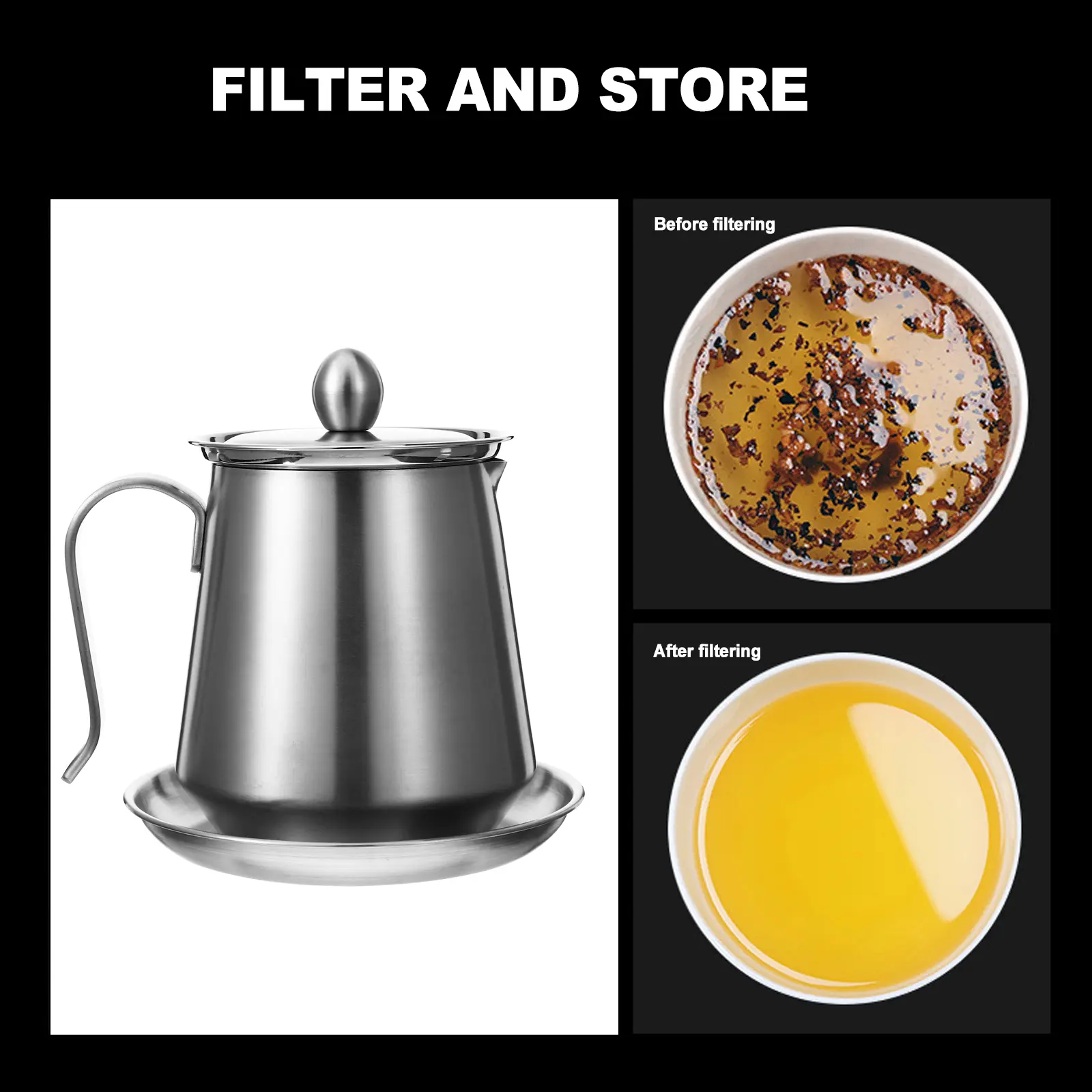 Stainless Steel Filter Fine Mesh Strainer Grease Tripod Storage Kitchen Restaurant Home Use Strainer Pot Household Pot Grease