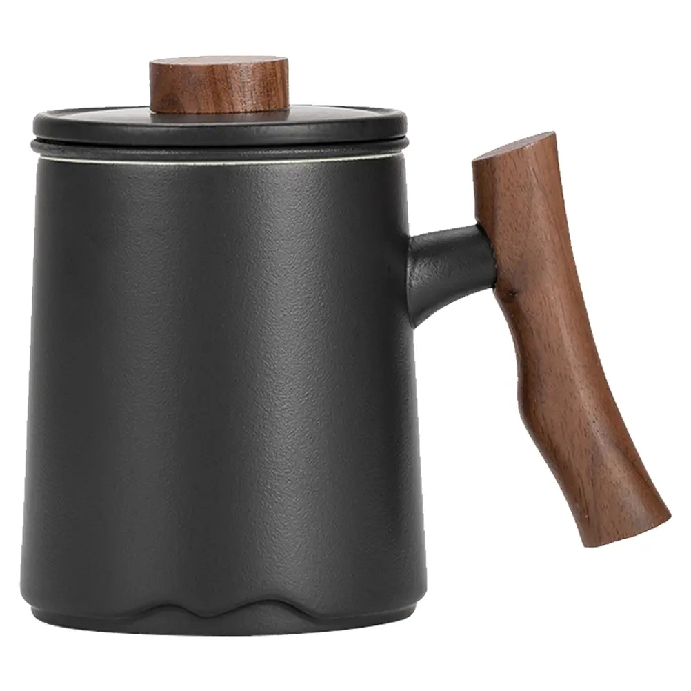 Premium 360ml White Ceramic Tea Coffee Wooden Handle Built in Filter Large Capacity Household Drinking Mug for Men Gift for Home