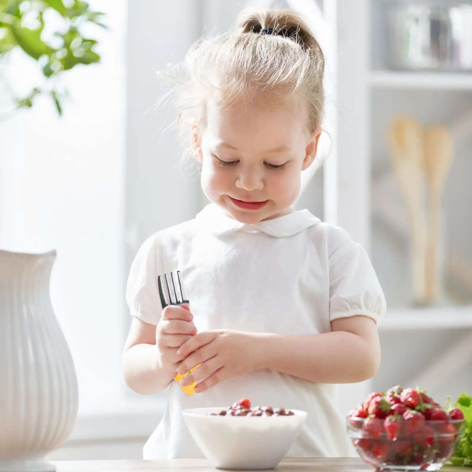 Silicone Baby Spoons Forks Short H Stainless Steel Learning Tableware Dinning Utensils Kids Training High Temp Resistance