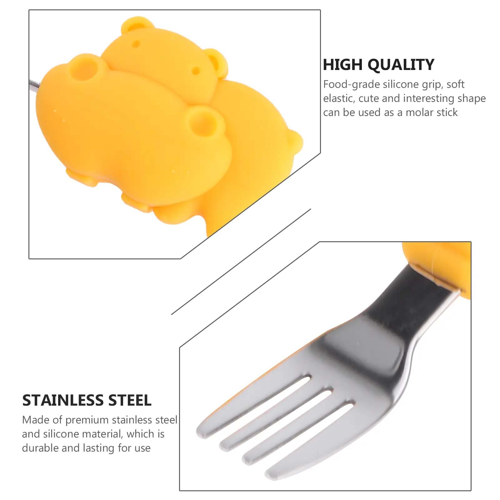 Silicone Baby Spoons Forks Short H Stainless Steel Learning Tableware Dinning Utensils Kids Training High Temp Resistance