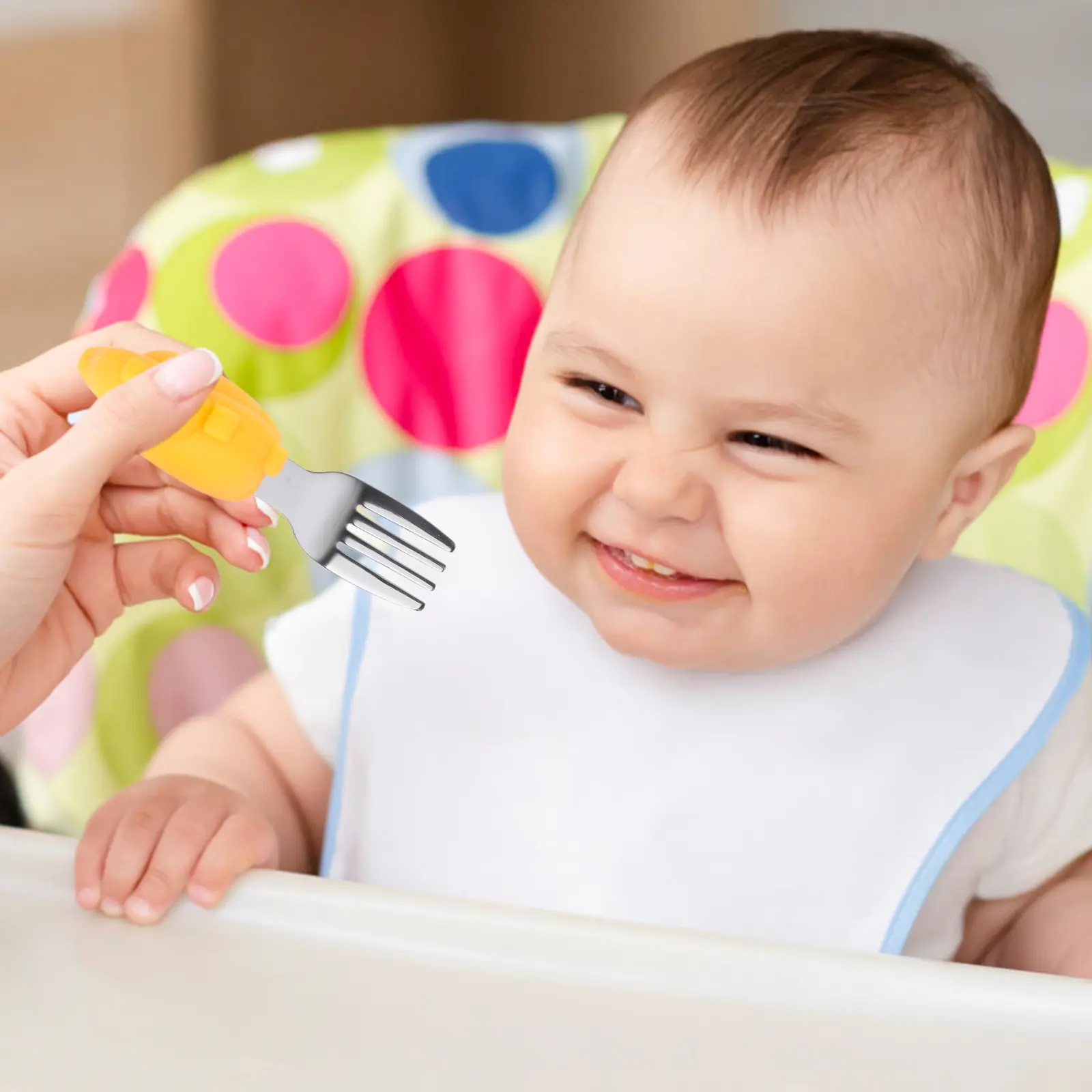 Silicone Baby Spoons Forks Short H Stainless Steel Learning Tableware Dinning Utensils Kids Training High Temp Resistance