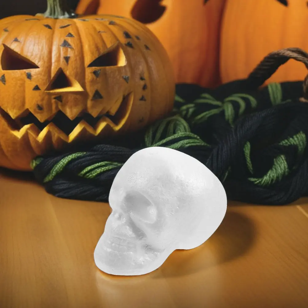 8pcs Halloween Foam Decor Paintable Polystyrene Skull Heads For Indoor Outdoor Party Decoration Mini Halloween Skull Ornaments