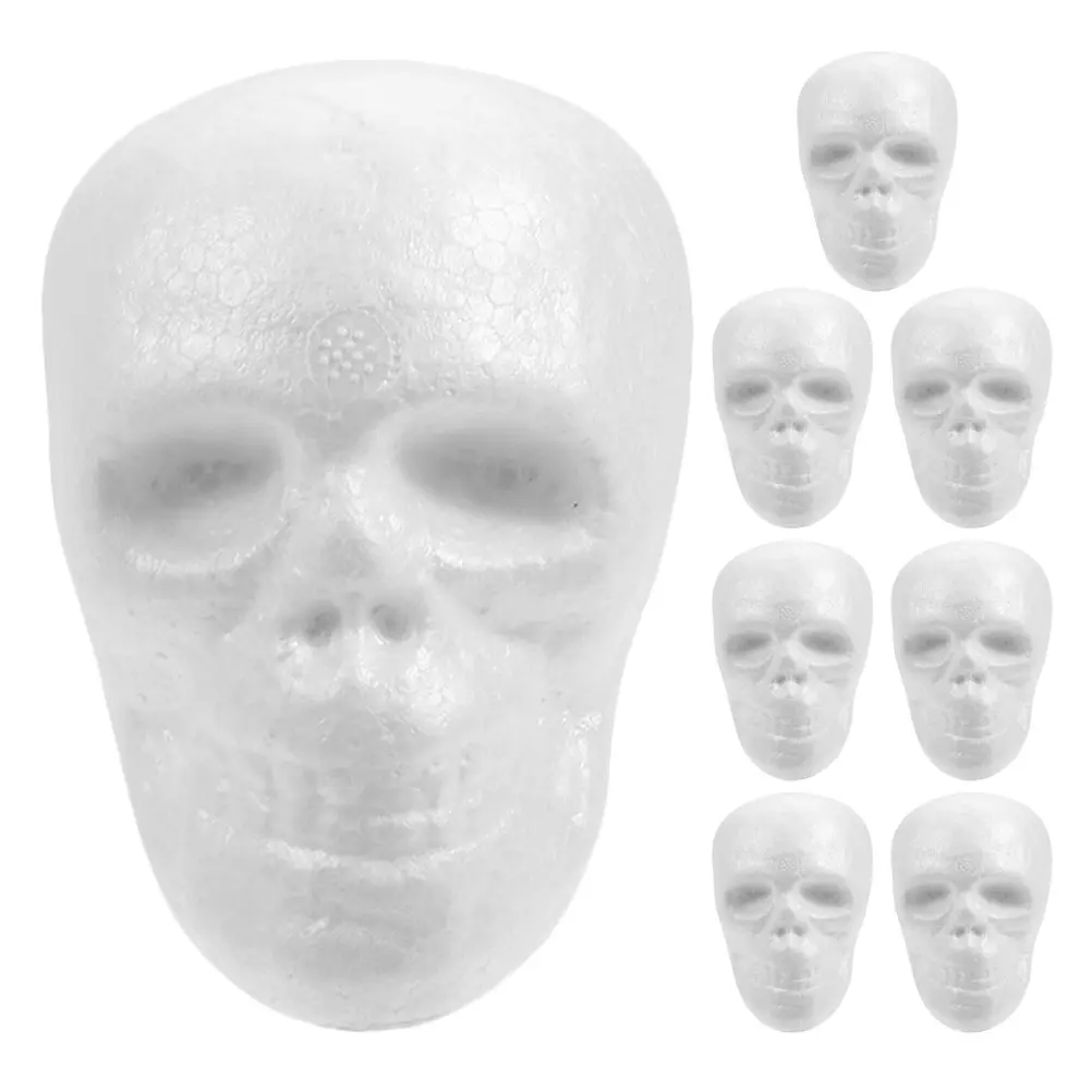 8pcs Halloween Foam Decor Paintable Polystyrene Skull Heads For Indoor Outdoor Party Decoration Mini Halloween Skull Ornaments