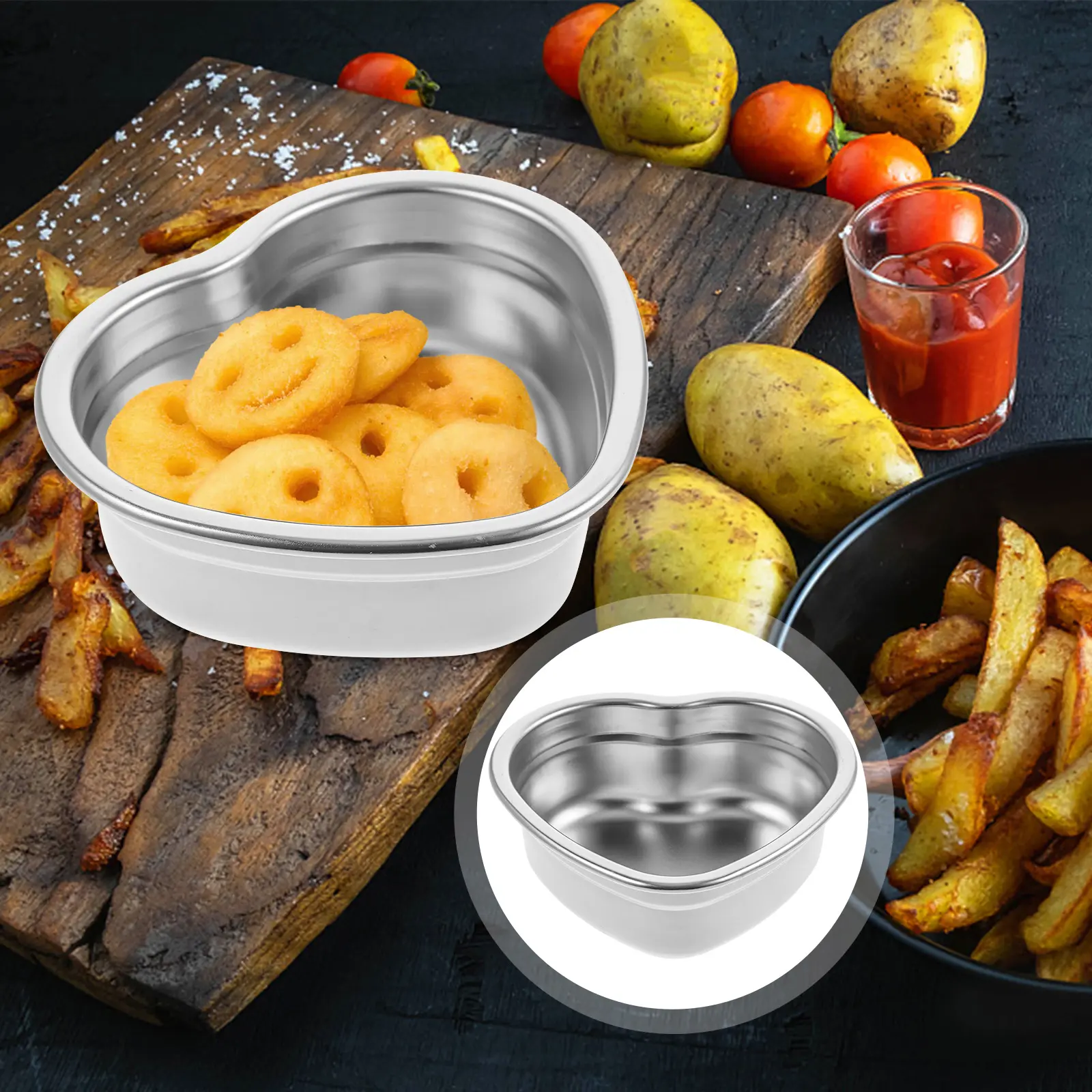 Stainless Steel Snack Dish Service Plate Dishes Dessert Heart Platters Tray Platter Shaped Household Barbecue Tool