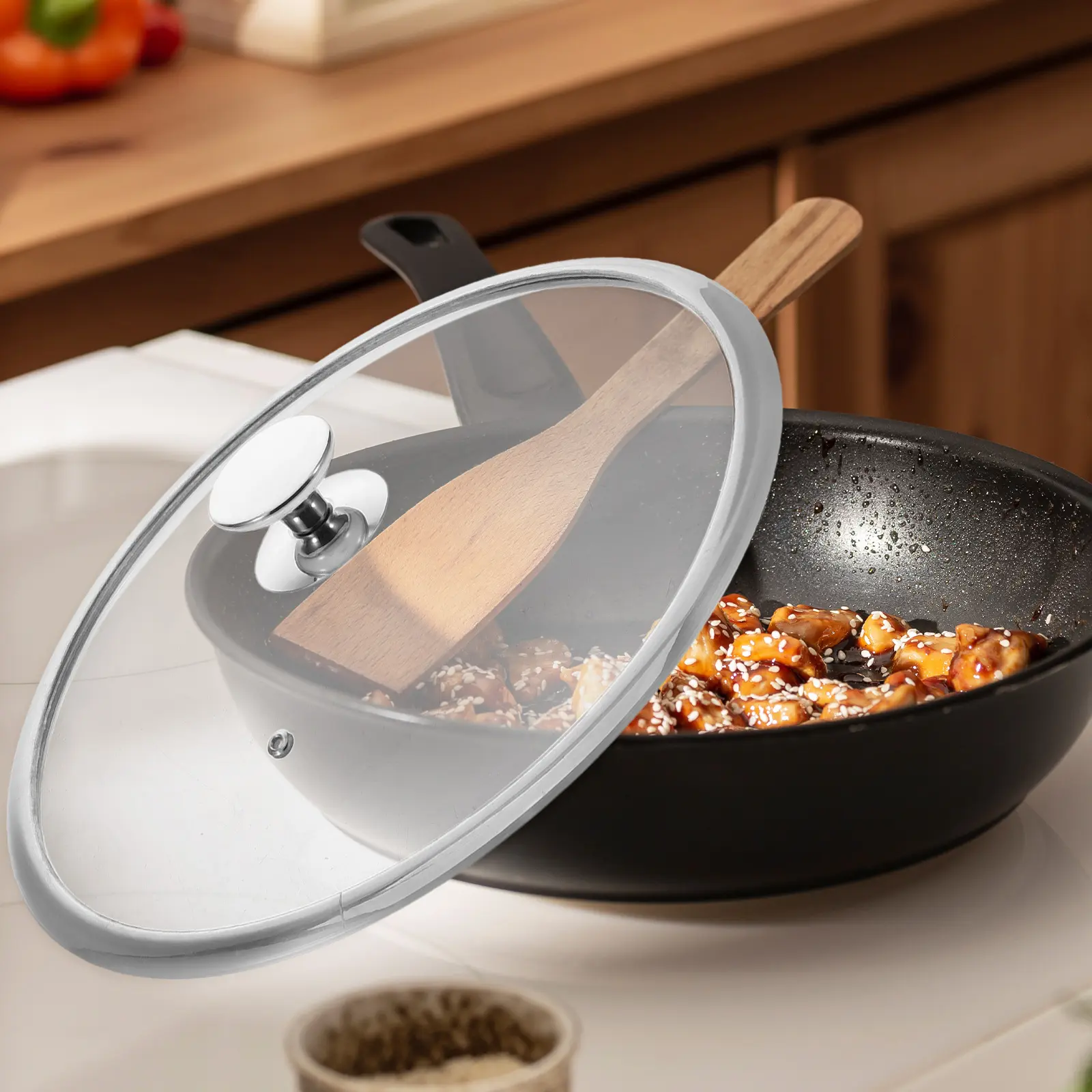 Stainless Steel Tempered Glass Pot Lid S blasted Edge for Saucepan Frying Pan Stock Pot Cover Universal Kitchen Cooking
