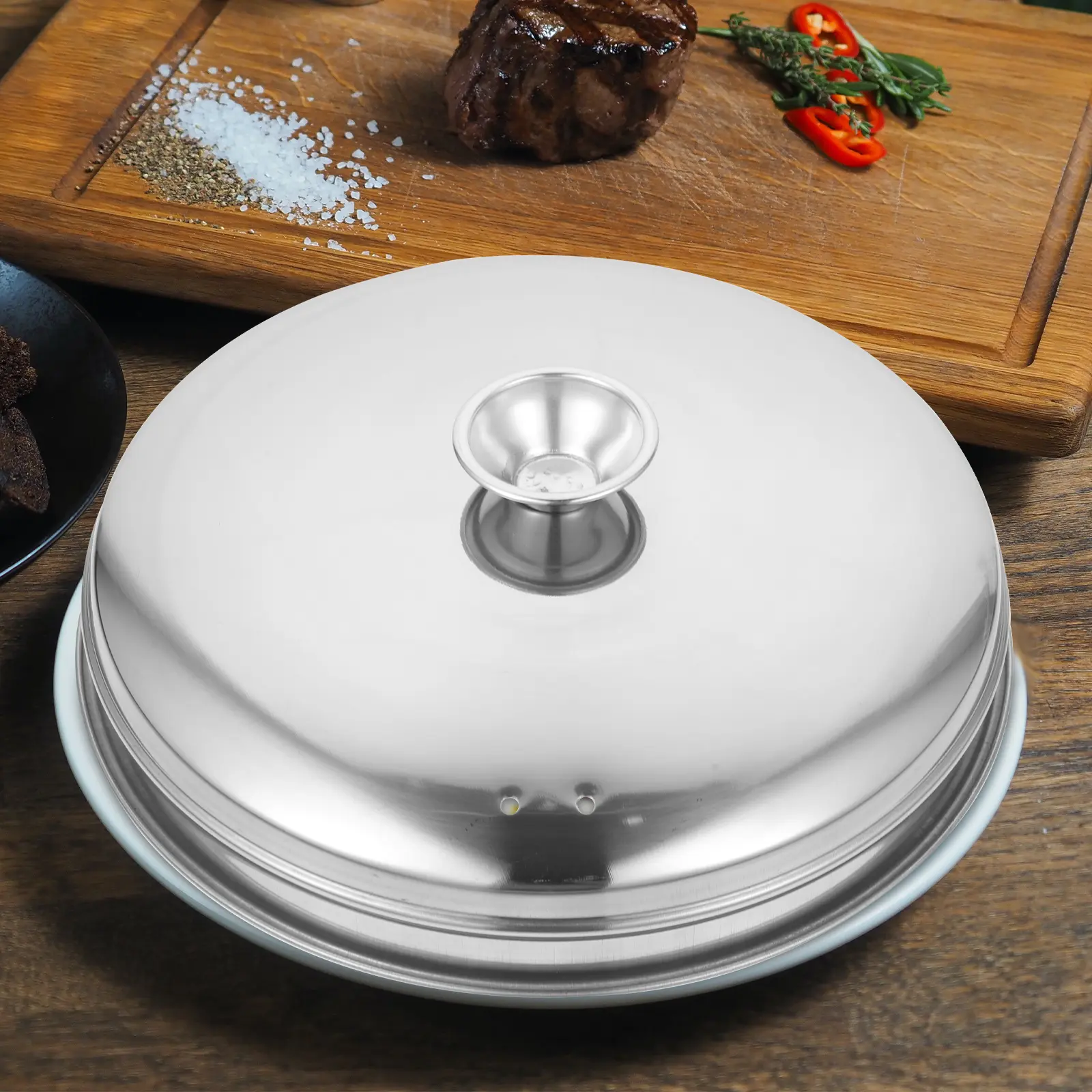 Stainless Steel Steak Food Lid Steamer Cover Anti Splashing Kitchen Tool Pancake Griddle Melting Dome Pan Cover