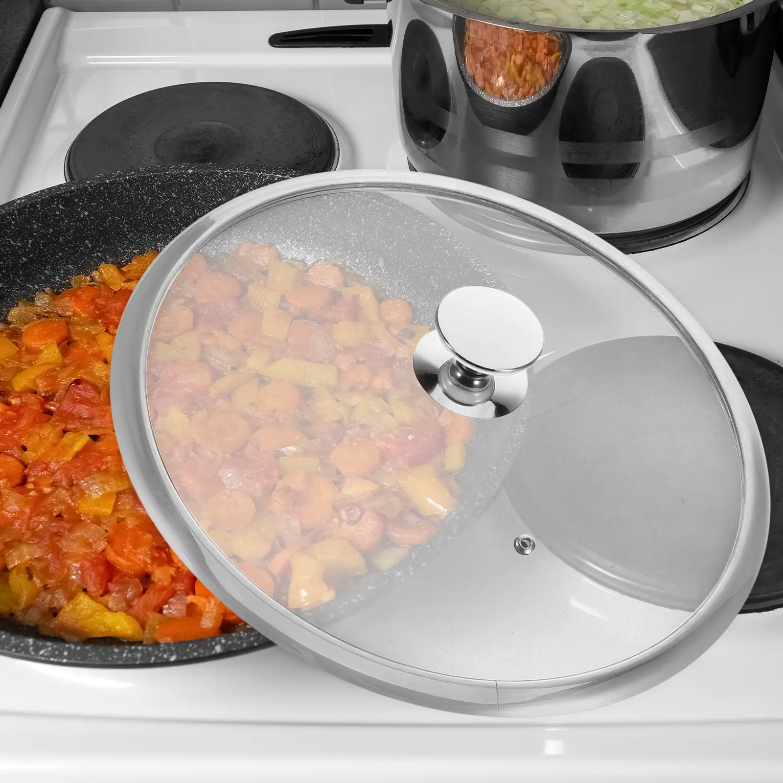 Stainless Steel Tempered Glass Pot Lid S blasted Edge for Saucepan Frying Pan Stock Pot Cover Universal Kitchen Cooking