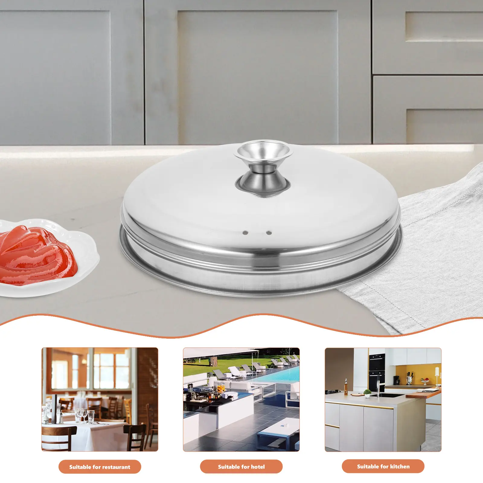 Stainless Steel Steak Food Lid Steamer Cover Anti Splashing Kitchen Tool Pancake Griddle Melting Dome Pan Cover