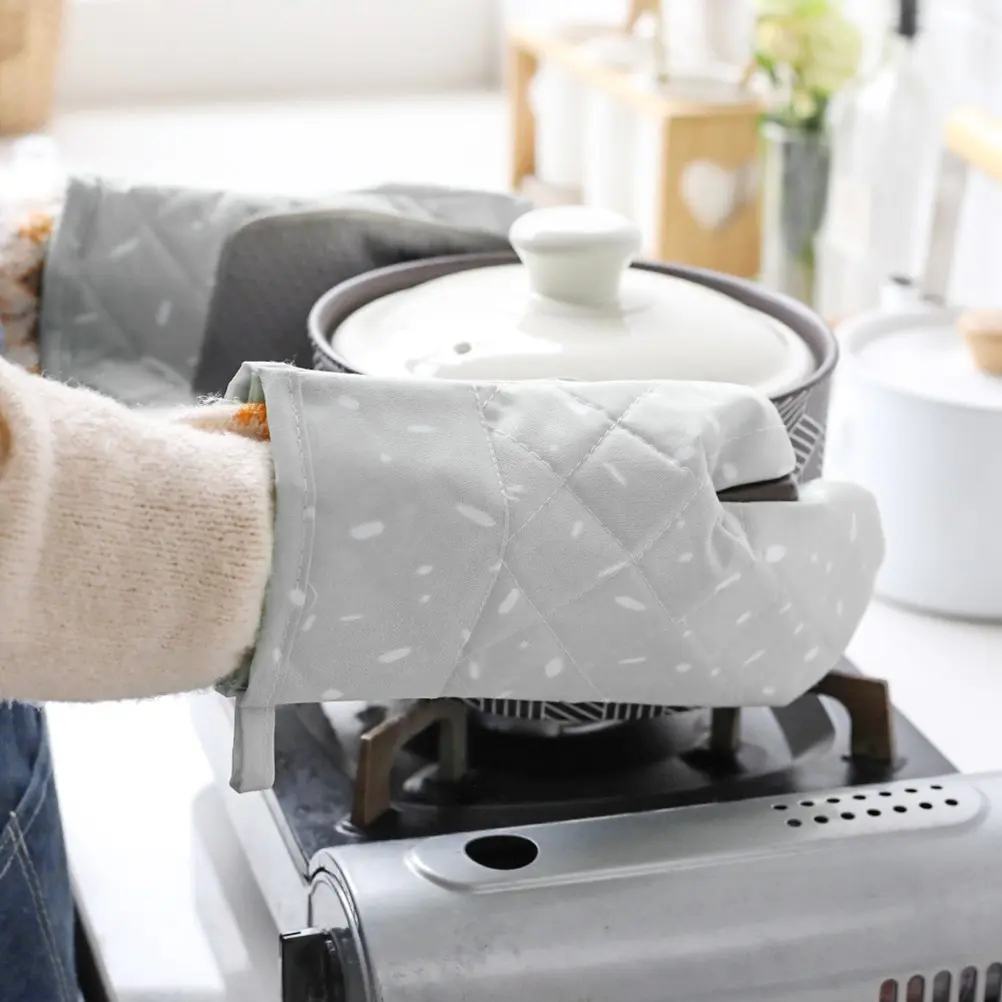 Heat Resistant Oven Gloves 500°F Insulated Microwave Mitts Silicone Non-Slip Cooking Baking Kitchen Accessories