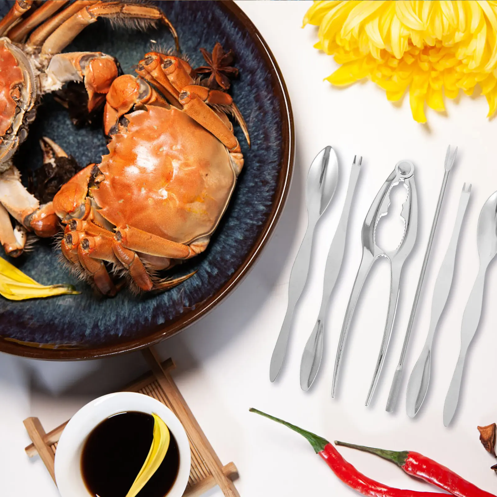Crab Eating Tool Set Stainless Steel Zinc Alloy Kitchen Gadgets Hairy Leg Clamp Shear Scoop Pick Seafood Utensils Easy Clean Fun