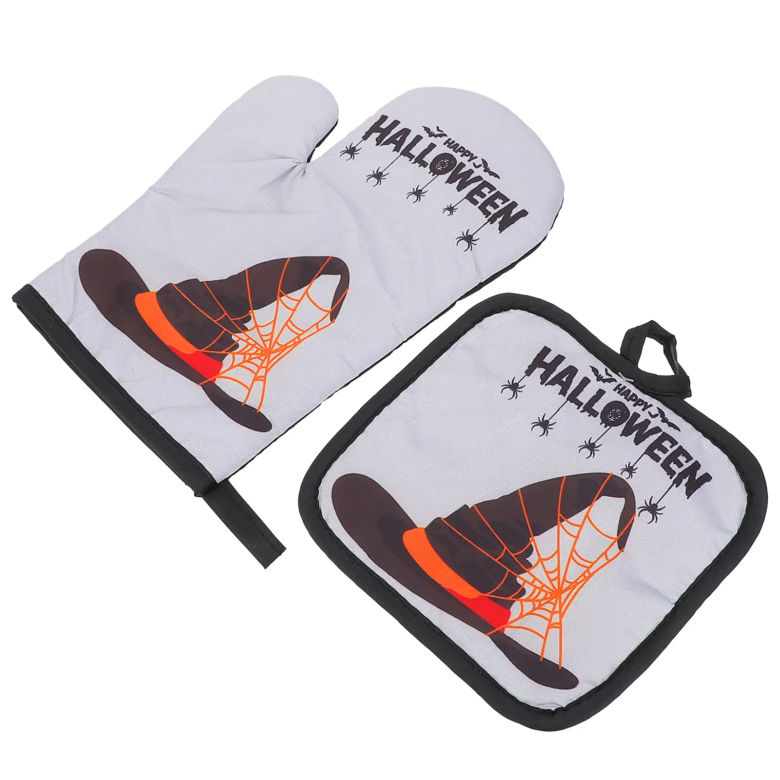 2 Pcs Heat Insulation Gloves Oven Mitts Kitchen Resistant Microwave Halloween Pattern Baking Set Protect Wrist Burns Non
