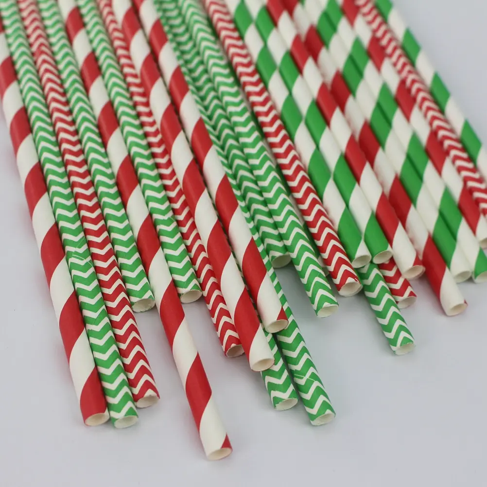Festive Disposable Paper Straws Bulk Decorative Drinking Straws Safe Non-Toxic Straws For Events Cocktails And Parties Green