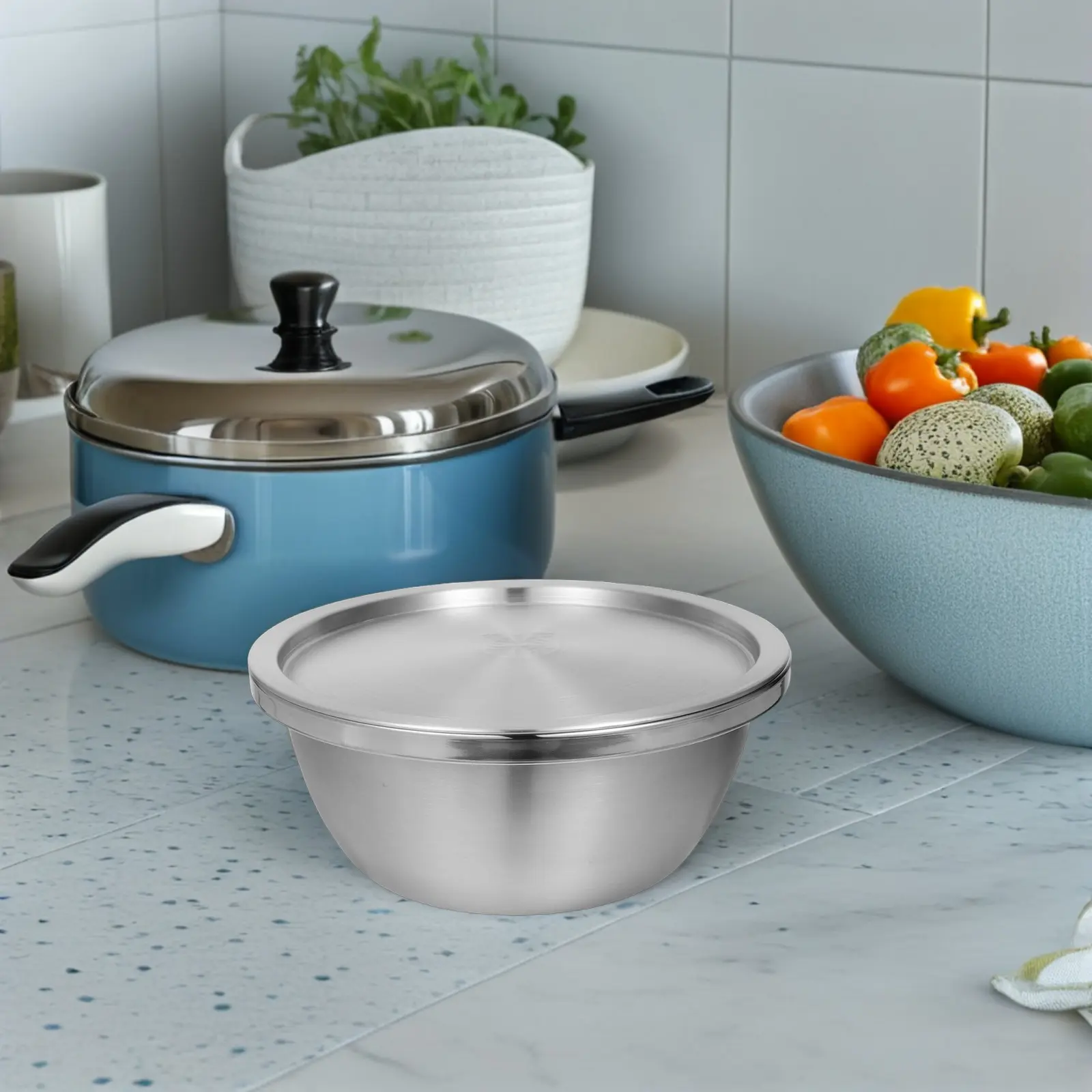 Stainless Steel Pot 304 Mixing Bowl Kitchen Container 24cm Salad Basin Egg Beater Food Storage Baking Tool Lightweight Soup