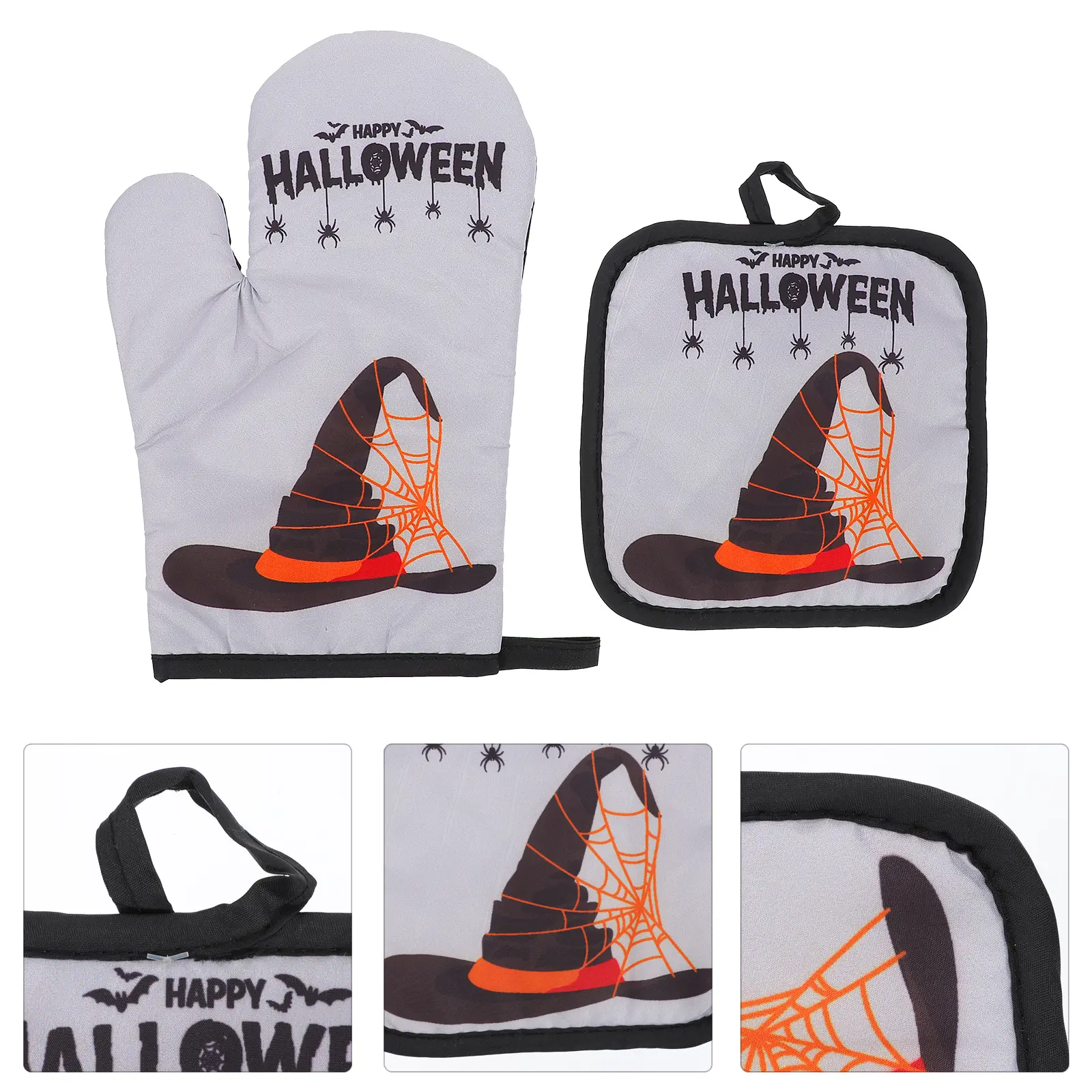 2 Pcs Heat Insulation Gloves Oven Mitts Kitchen Resistant Microwave Halloween Pattern Baking Set Protect Wrist Burns Non