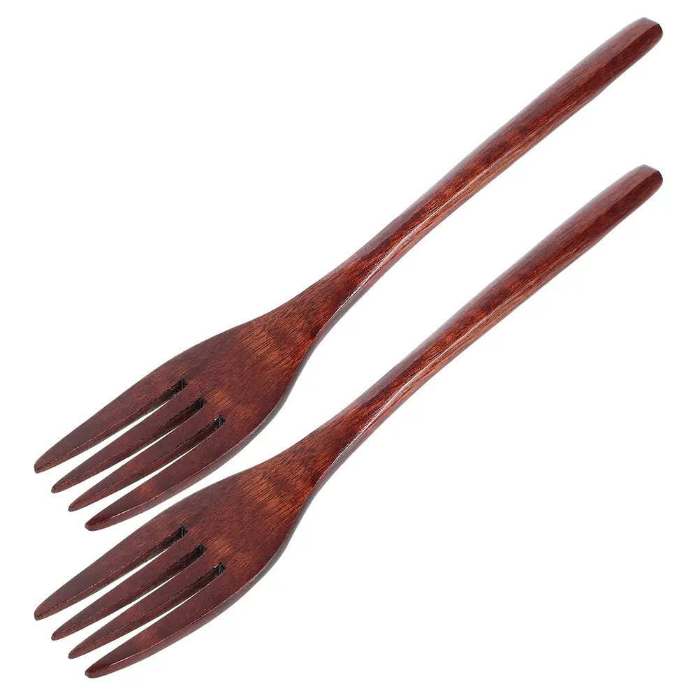 2Pcs Wooden Salad Forks Ergonomic Design Natural Material for Mixing Serving Cooking Pasta Salad Fork Kitchen Utensils
