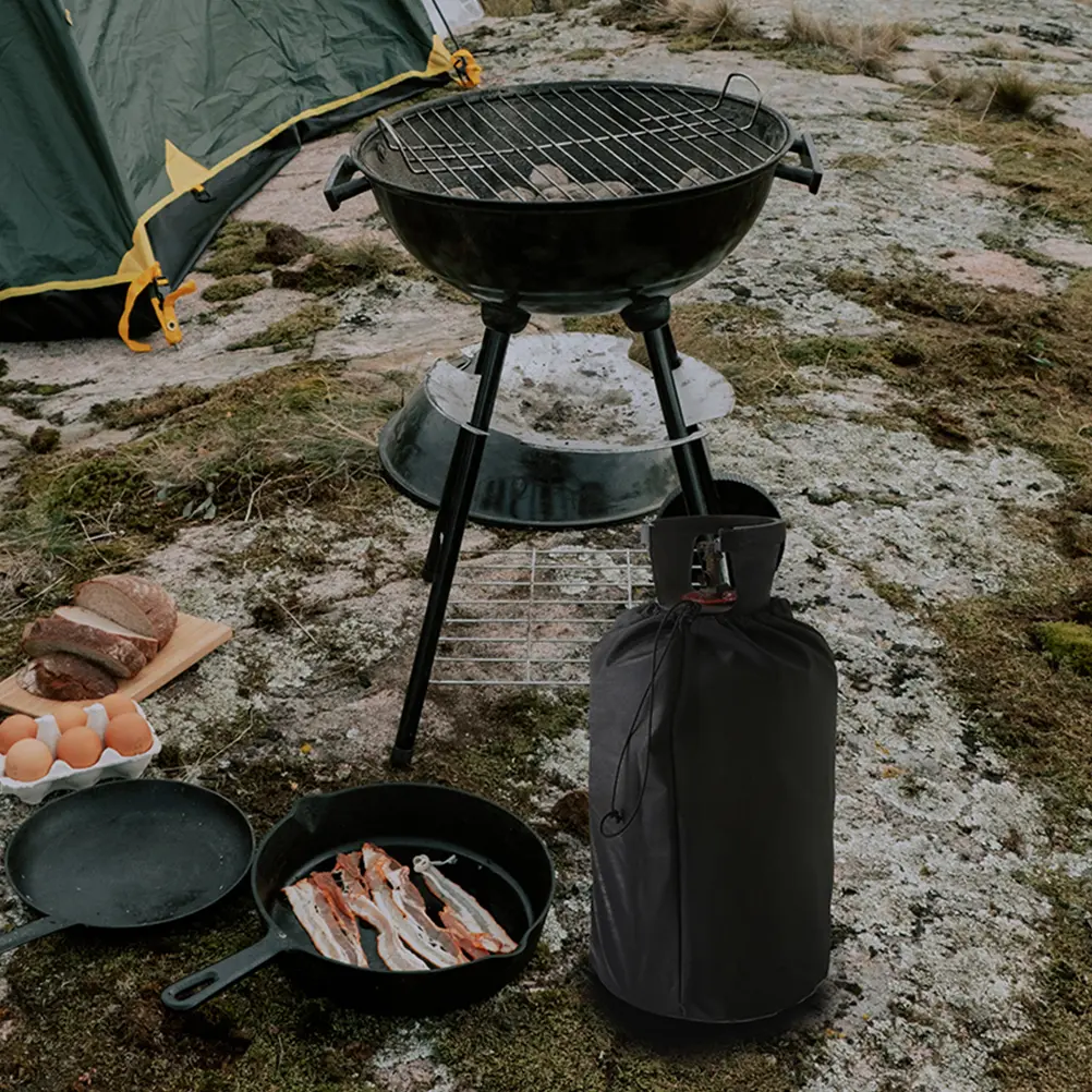 2pcs Gas Tank Cover Camping Bbq 210d Oxford Cloth Black Heavy Duty Propane Grill Protective Outdoor Waterproof Dustproof Uv