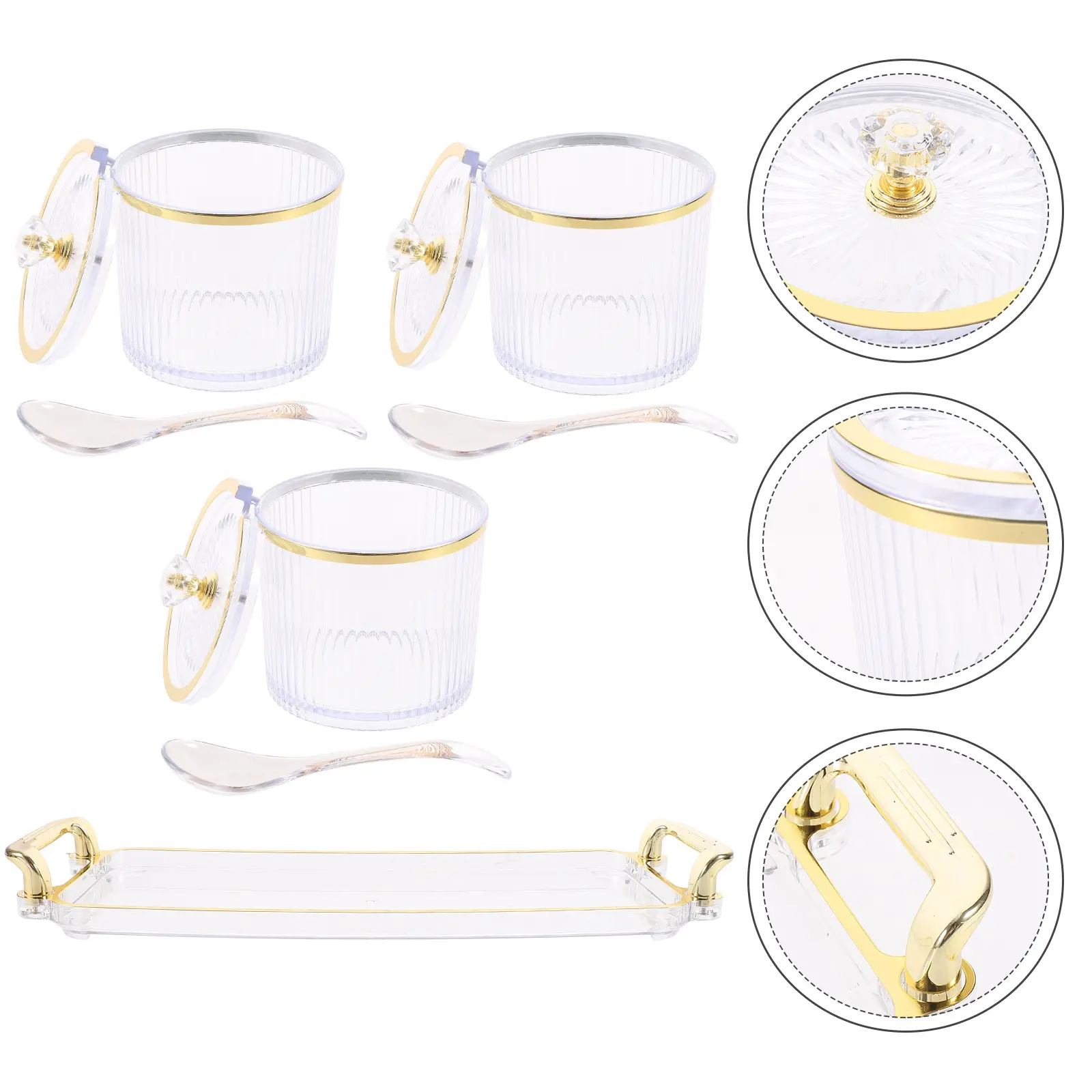 1 set Seasoning Jar Set Salt Sugar Containers Soy Sauce Vinegar Pepper Bottles Transparent Striped Design Kitchen Condiment